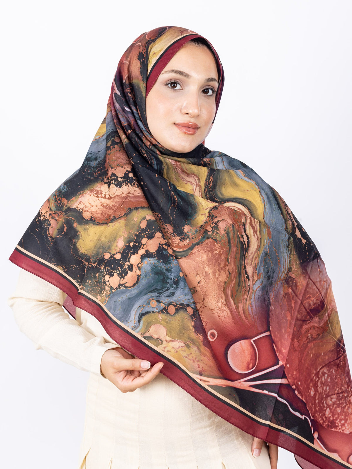 Mikro Soft Şal D010 Bordo, çiçekli desenli, 75 × 185 cm şal – görsel 3