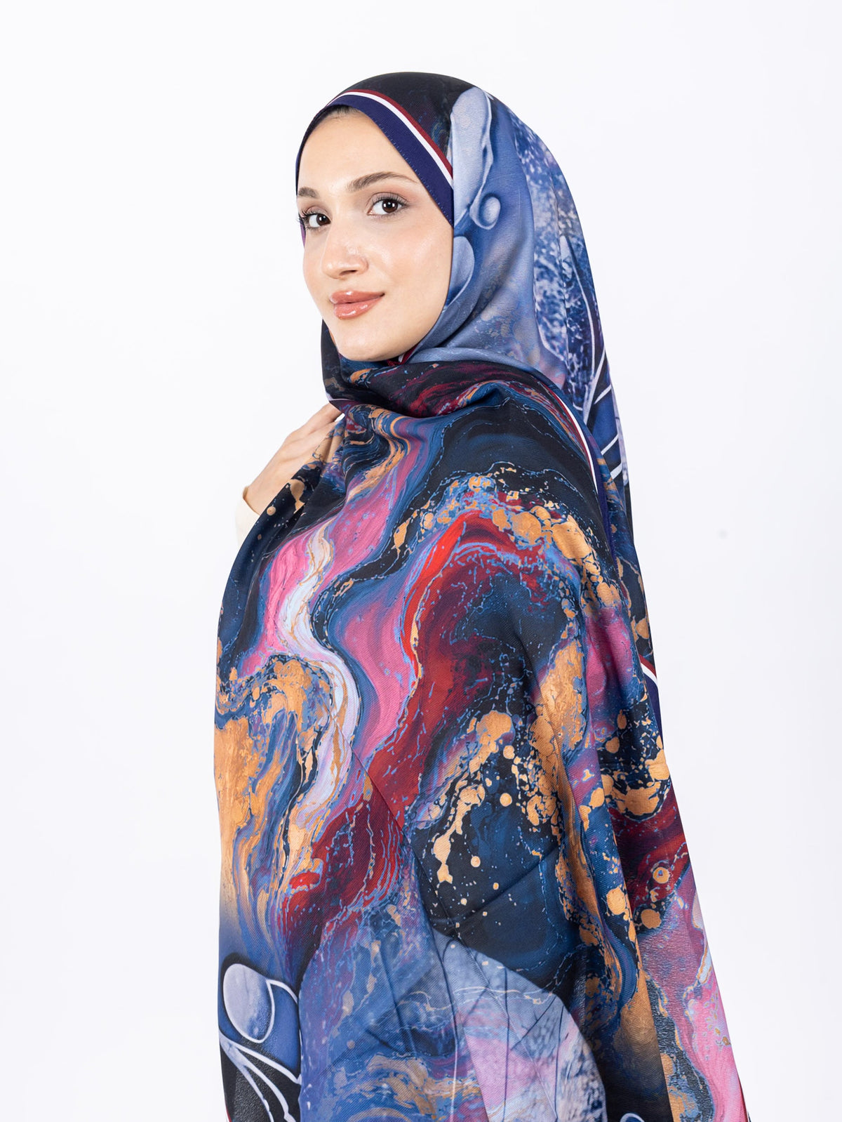 Mikro Soft Şal D010 Lacivert, çiçekli desenli, 75 × 185 cm şal – görsel 2