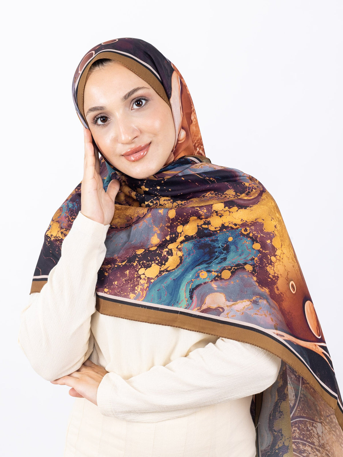 Mikro Soft Şal D010 Toprak, çiçekli desenli, 75 × 185 cm şal – görsel 3