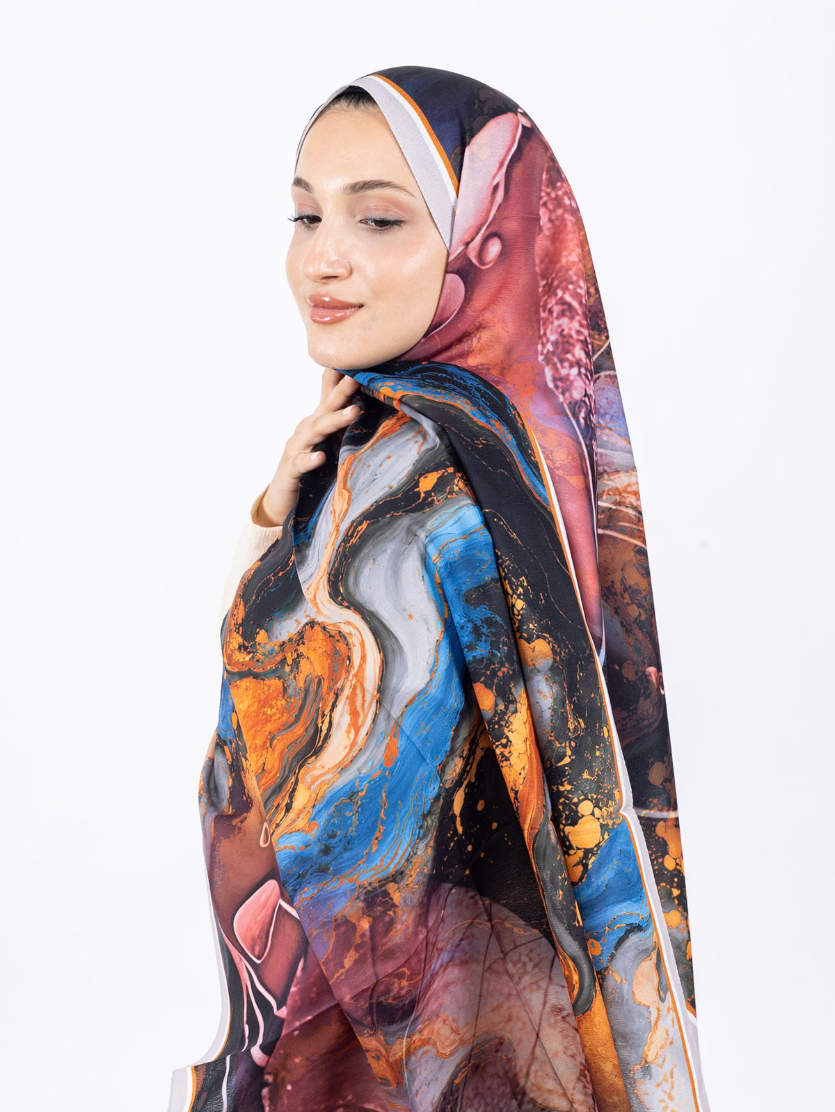 Mikro Soft Şal D010 Taş Rengi, çiçekli desenli, 75 × 185 cm şal – görsel 3