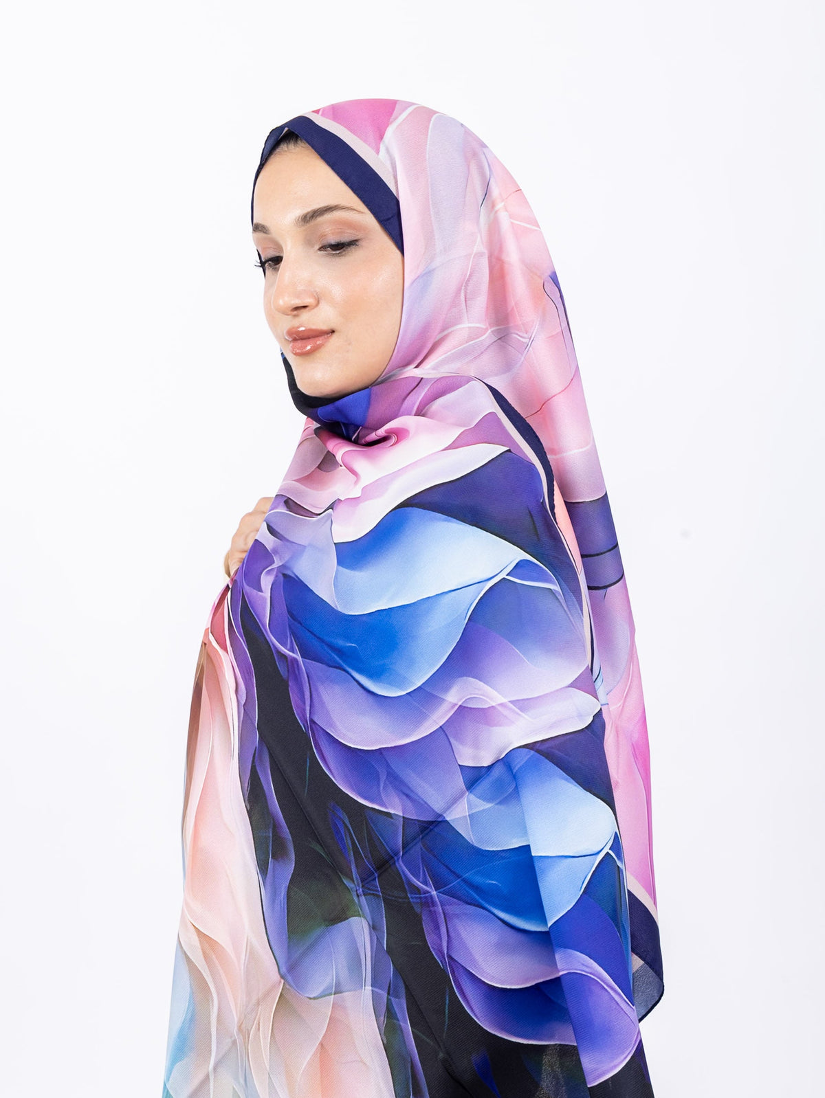 Mikro Soft Şal D007 Lacivert, çiçekli desenli, 75 × 185 cm şal – görsel 2