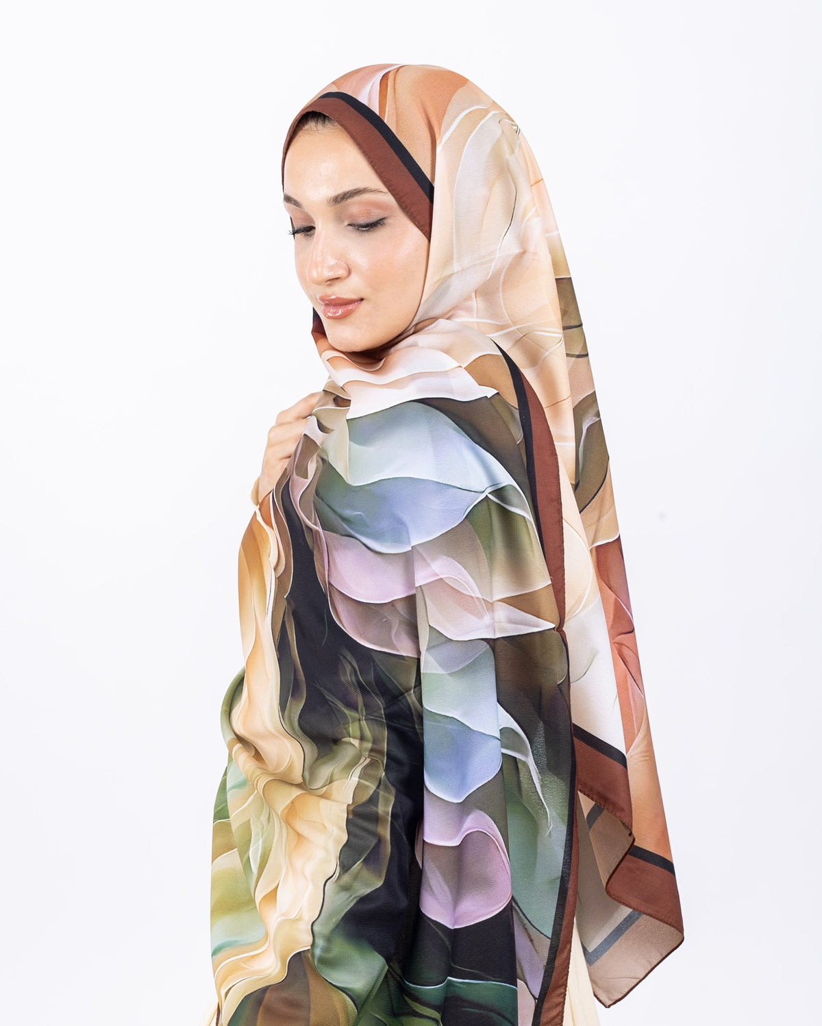 Mikro Soft Şal D007 Kahverengi, çiçekli desenli, 75 × 185 cm şal – görsel 3