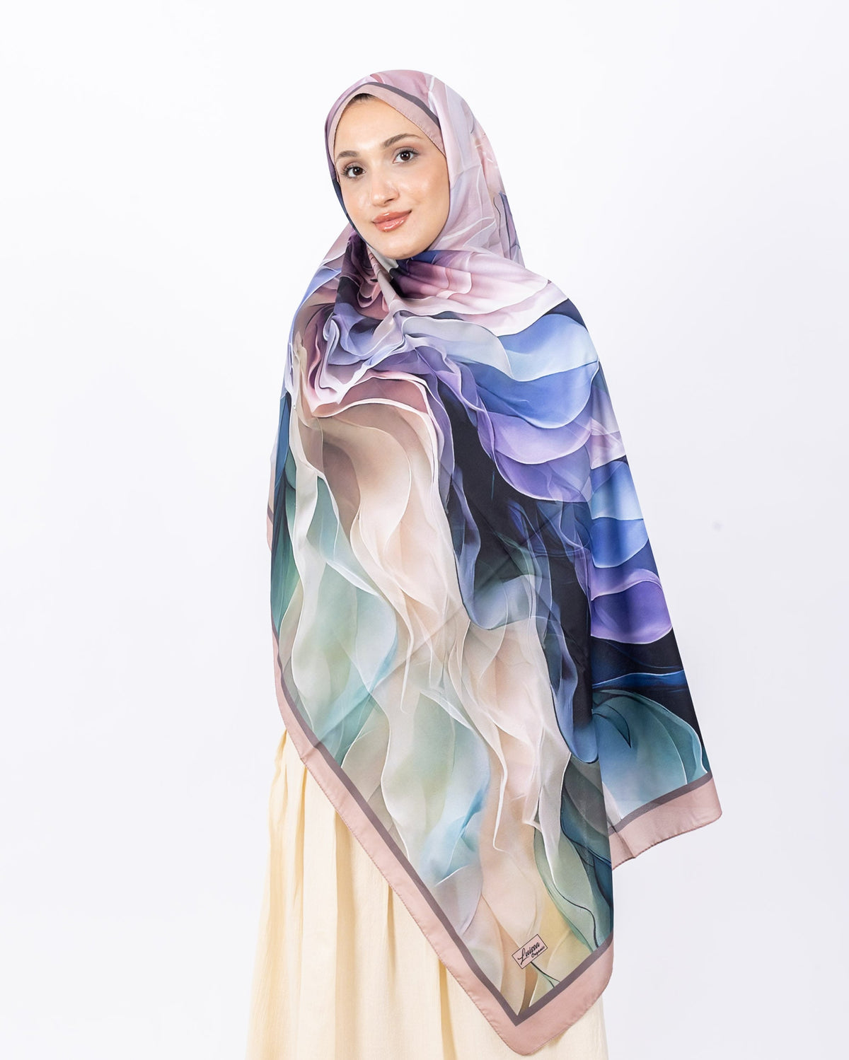 Mikro Soft Şal D007 Pudra, çiçekli desenli, 75 × 185 cm şal – görsel 2