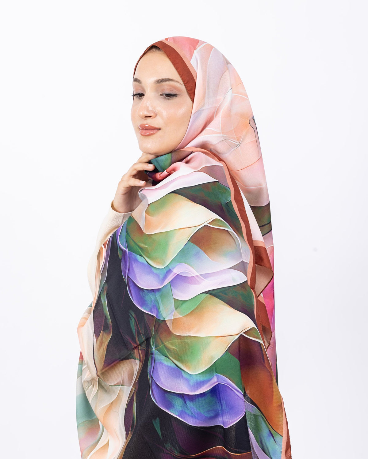 Mikro Soft Şal D007 Kiremit, çiçekli desenli, 75 × 185 cm şal – görsel 3