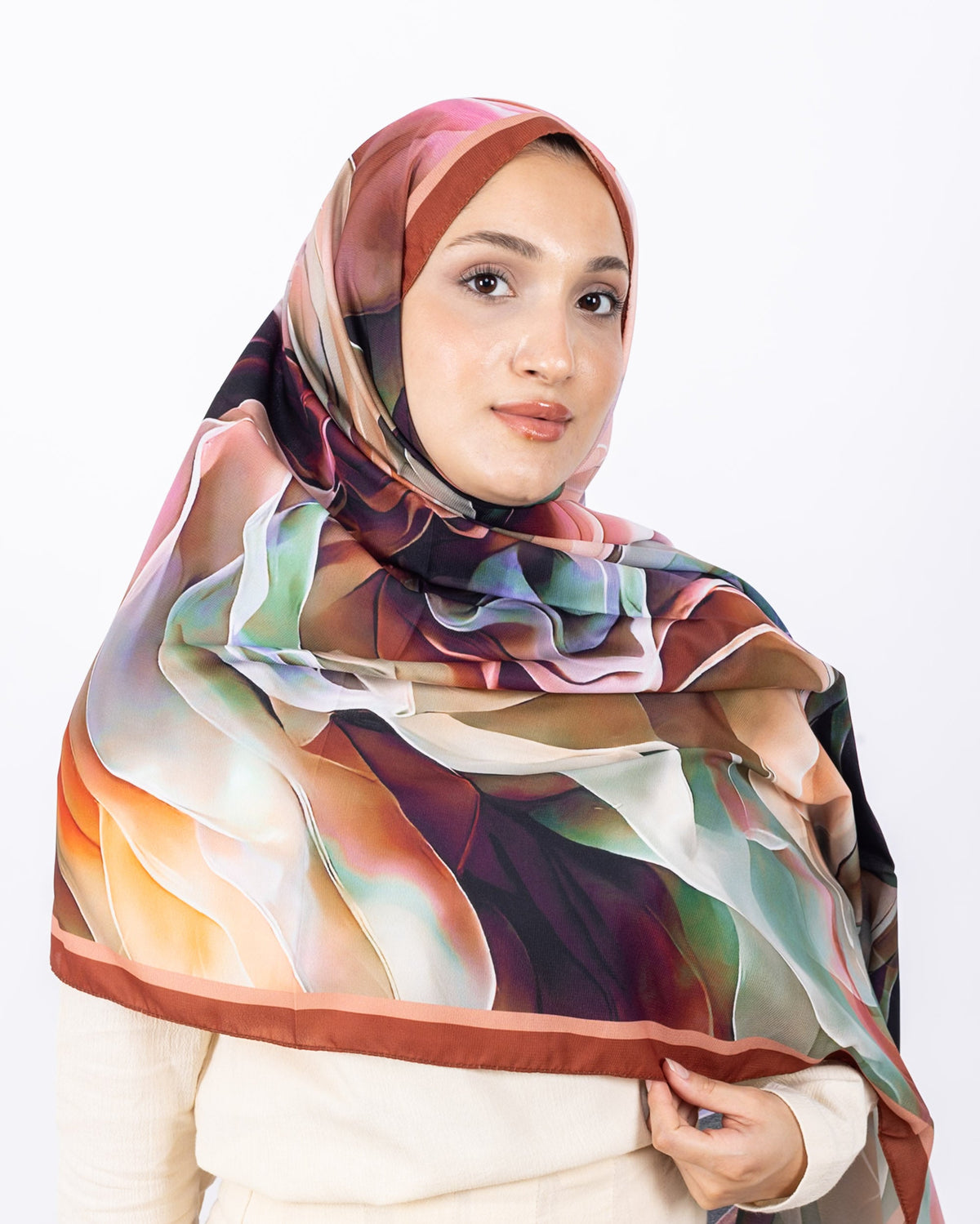 Mikro Soft Şal D007 Kiremit, çiçekli desenli, 75 × 185 cm şal – görsel 4
