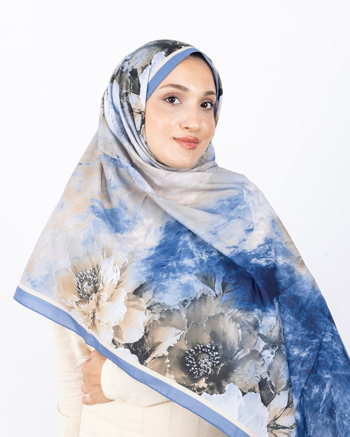 Mikro Soft Şal D005 Mavi, çiçekli desenli, 75 × 185 cm şal – görsel 3