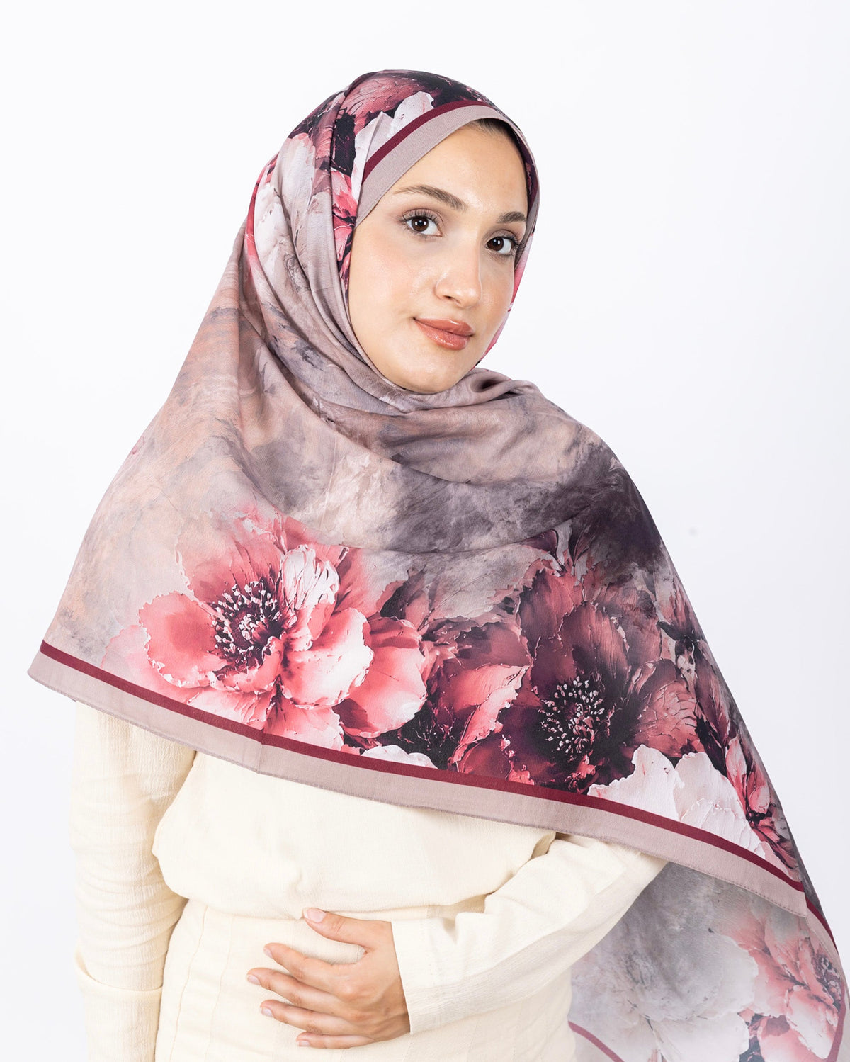 Mikro Soft Şal D005 Pudra, çiçekli desenli, 75 × 185 cm şal – görsel 4