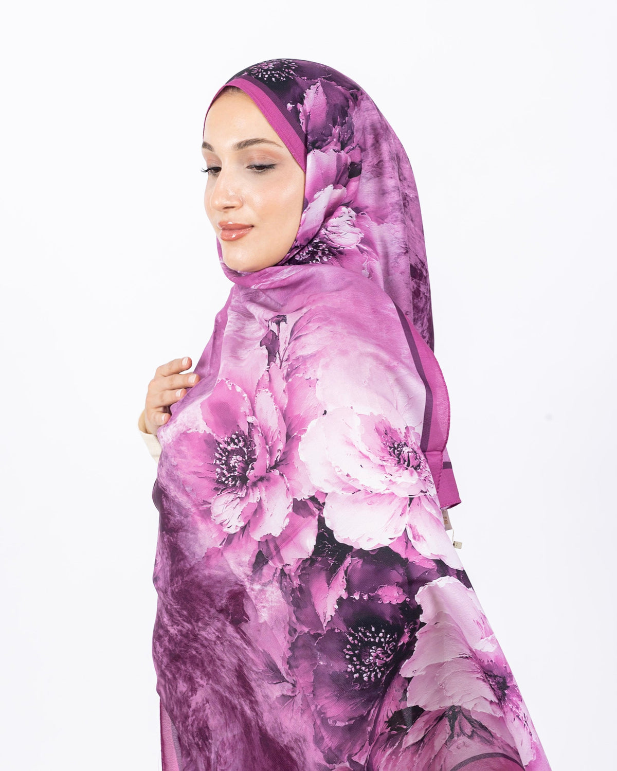 Mikro Soft Şal D005 Fuşya, çiçekli desenli, 75 × 185 cm şal – görsel 1