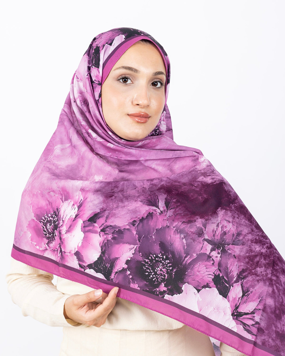 Mikro Soft Şal D005 Fuşya, çiçekli desenli, 75 × 185 cm şal – görsel 3