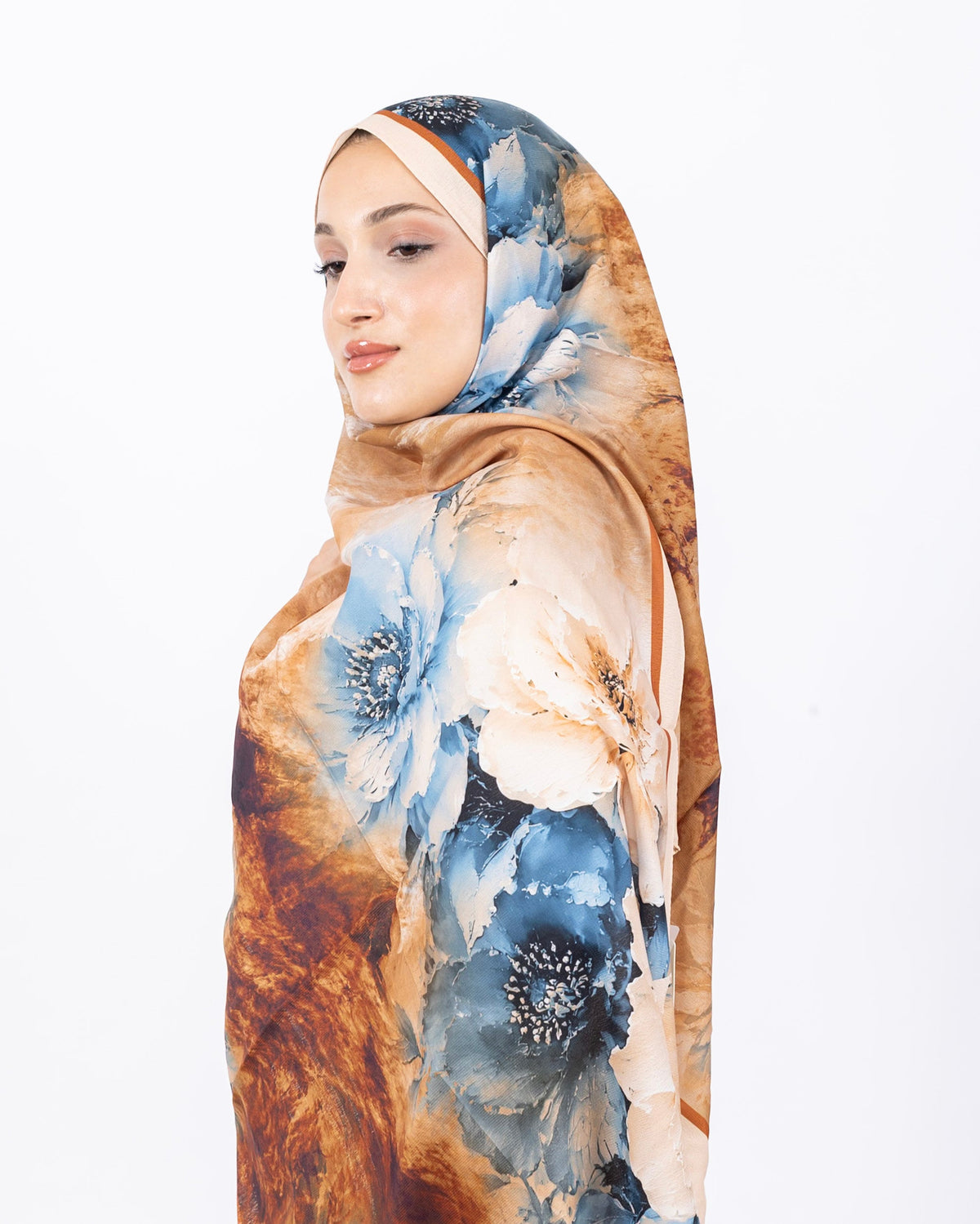 Mikro Soft Şal D005 Taş Rengi, çiçekli desenli, 75 × 185 cm şal – görsel 1