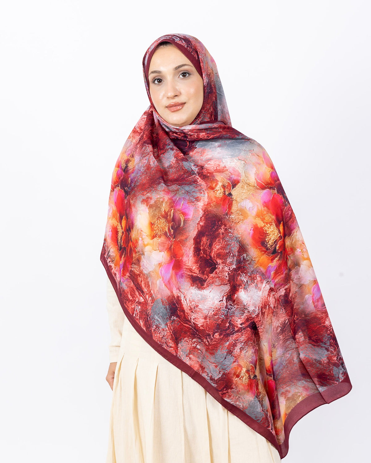 Mikro Soft Şal D009 Bordo, çiçekli desenli, 75 × 185 cm şal – görsel 2