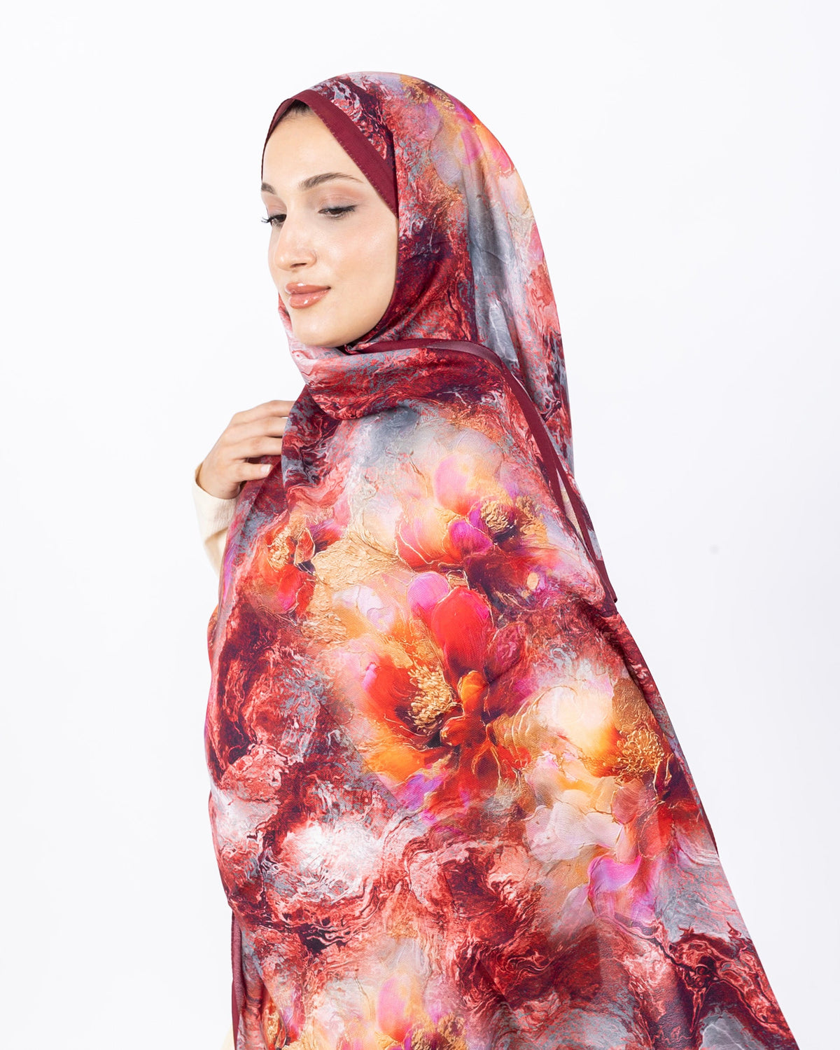 Mikro Soft Şal D009 Bordo, çiçekli desenli, 75 × 185 cm şal – görsel 1
