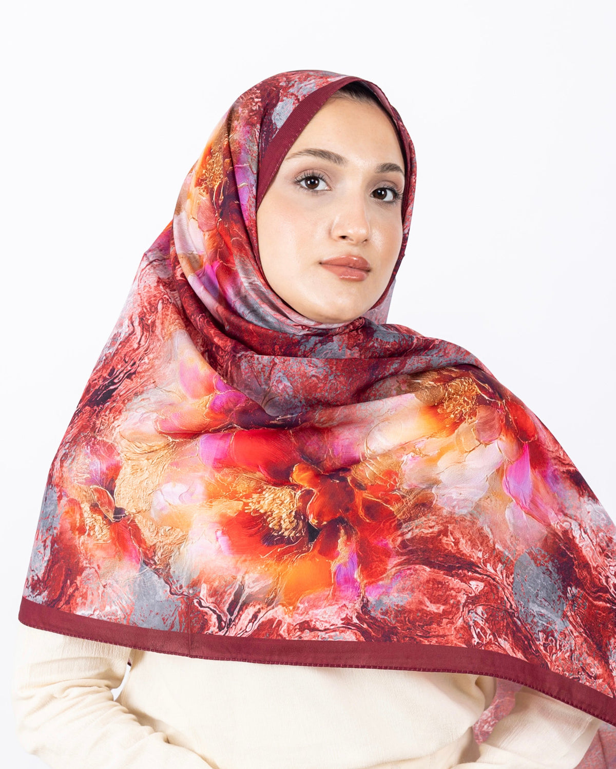 Mikro Soft Şal D009 Bordo, çiçekli desenli, 75 × 185 cm şal – görsel 3