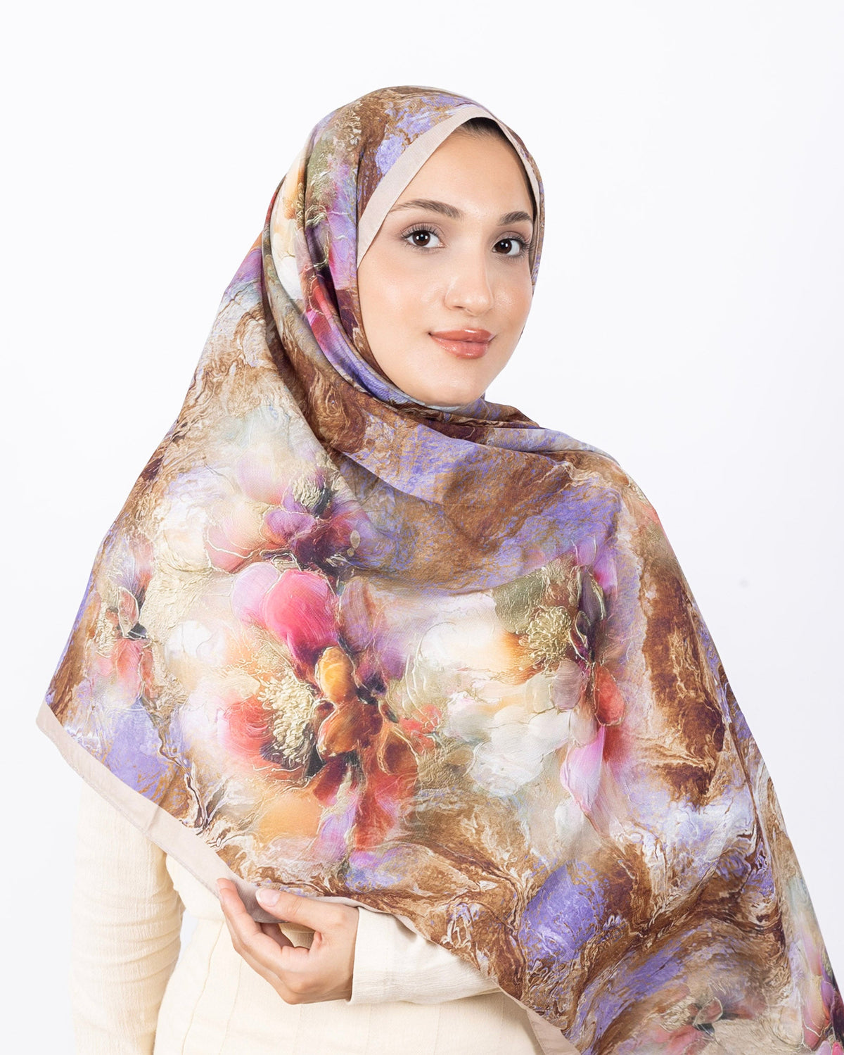 Mikro Soft Şal D009 Taş Rengi, çiçekli desenli, 75 × 185 cm şal – görsel 3