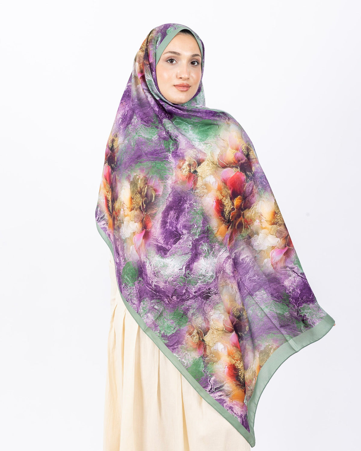 Mikro Soft Şal D009 Yeşil, çiçekli desenli, 75 × 185 cm şal – görsel 2