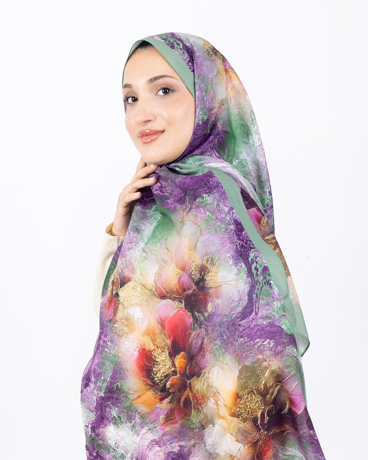 Mikro Soft Şal D009 Yeşil, çiçekli desenli, 75 × 185 cm şal – görsel 3
