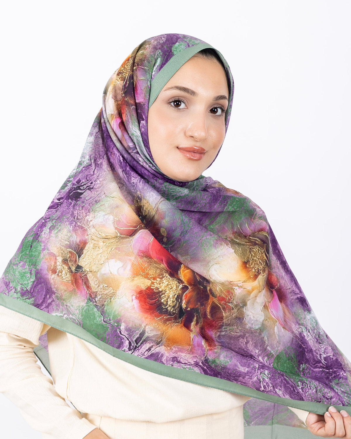 Mikro Soft Şal D009 Yeşil, çiçekli desenli, 75 × 185 cm şal – görsel 4