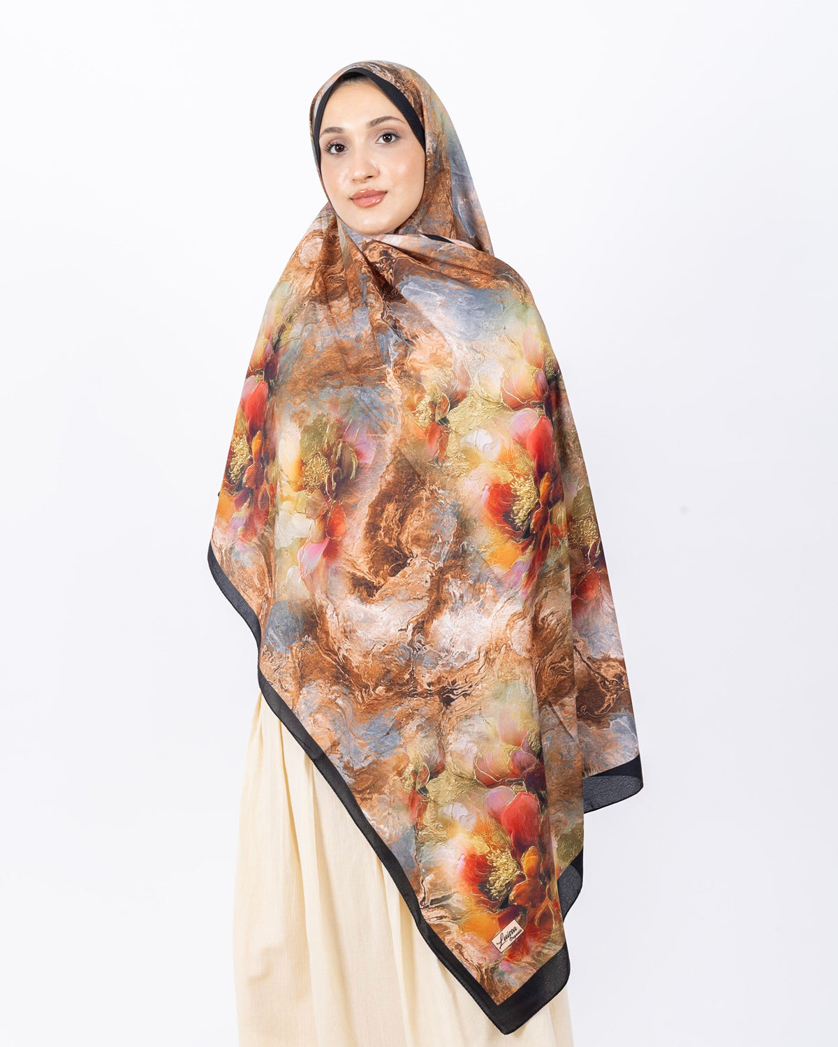 Mikro Soft Şal D009 Siyah-Kahve, çiçekli desenli, 75 × 185 cm şal – görsel 2