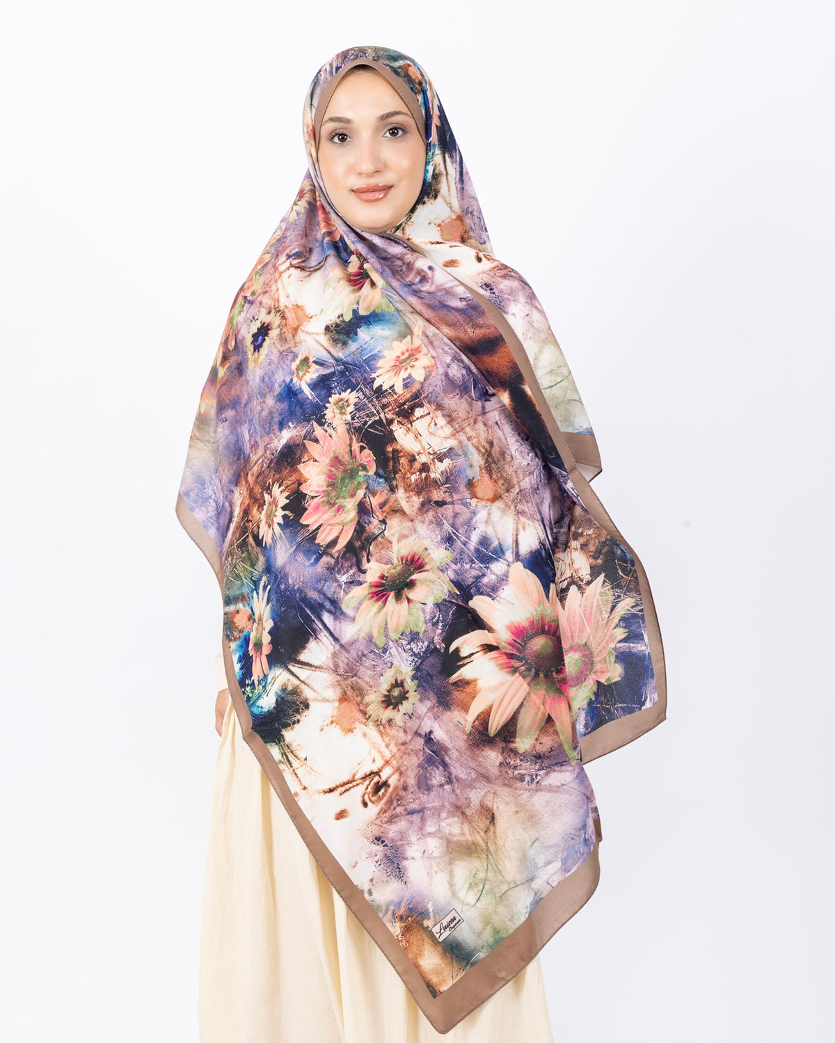 Mikro Soft Şal D002 Vizon, çiçekli desenli, 75 × 185 cm şal – görsel 1