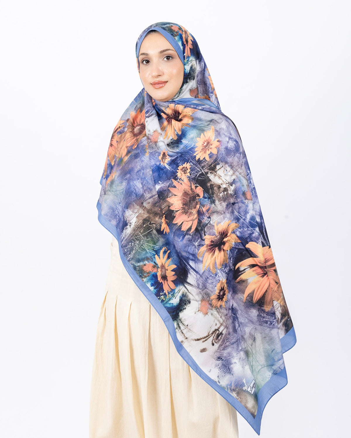 Mikro Soft Şal D002 Mavi, çiçekli desenli, 75 × 185 cm şal – görsel 1