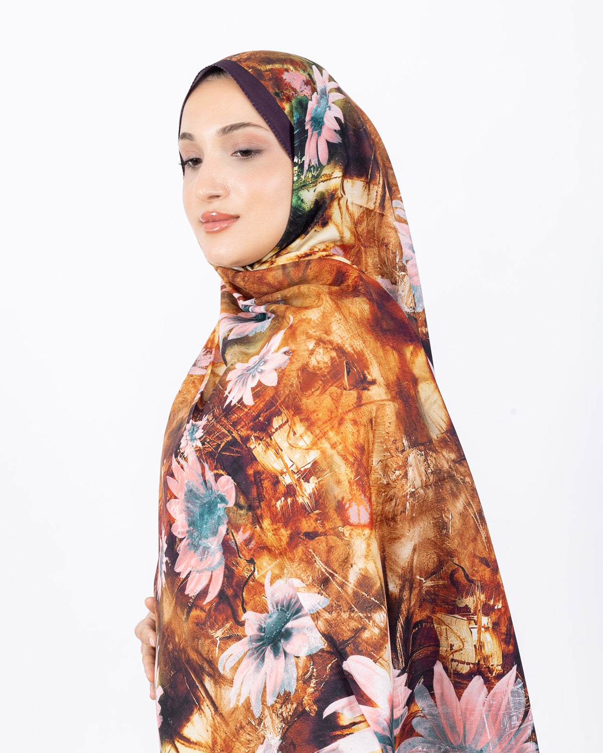 Mikro Soft Şal D002 Mürdüm, çiçekli desenli, 75 × 185 cm şal – görsel 3
