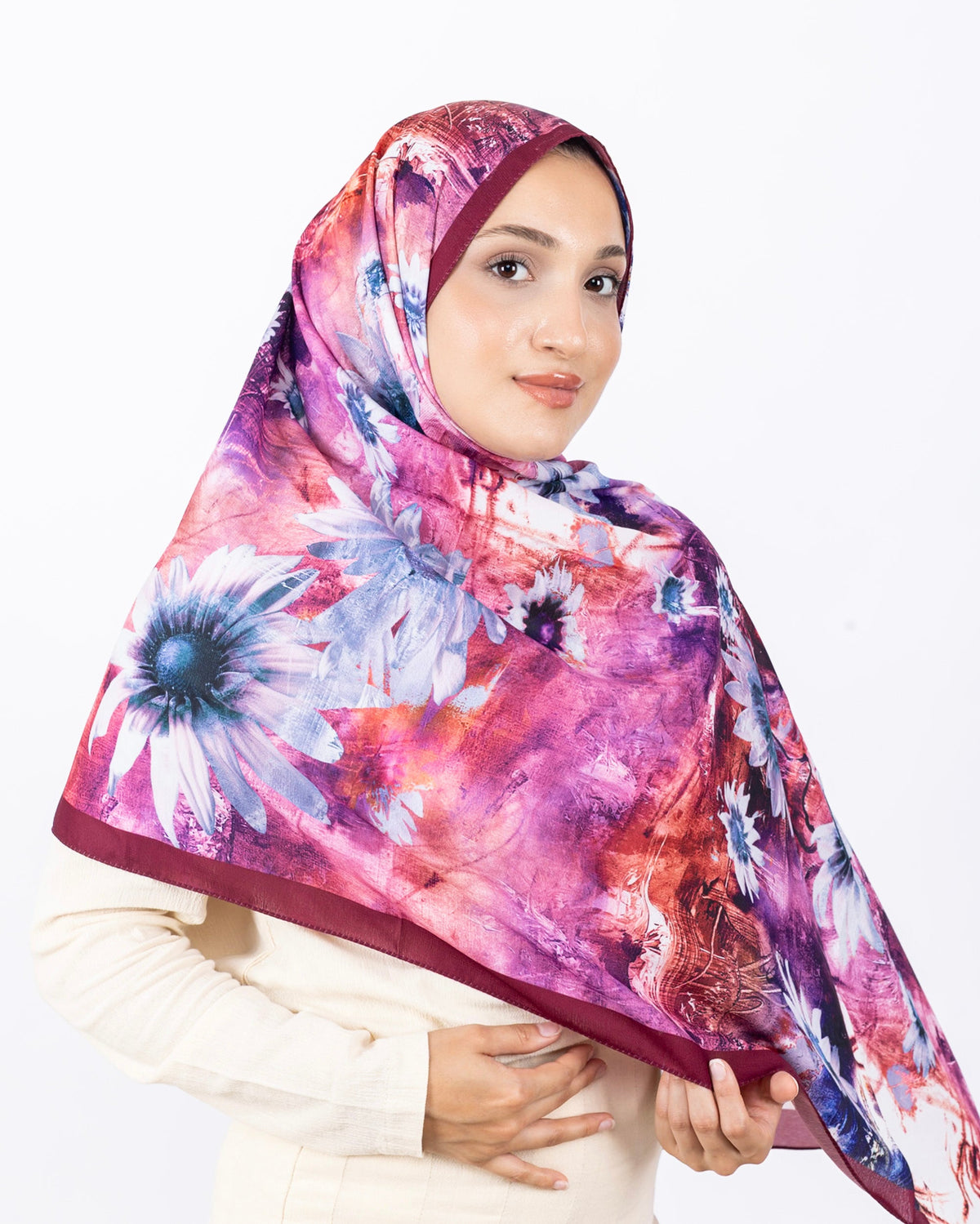 Mikro Soft Şal D002 Bordo, çiçekli desenli, 75 × 185 cm şal – görsel 3