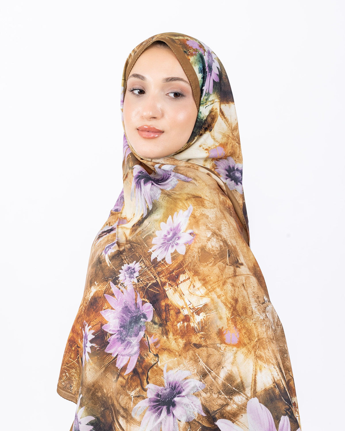 Mikro Soft Şal D002 Sütlü Kahve, çiçekli desenli, 75 × 185 cm şal – görsel 3