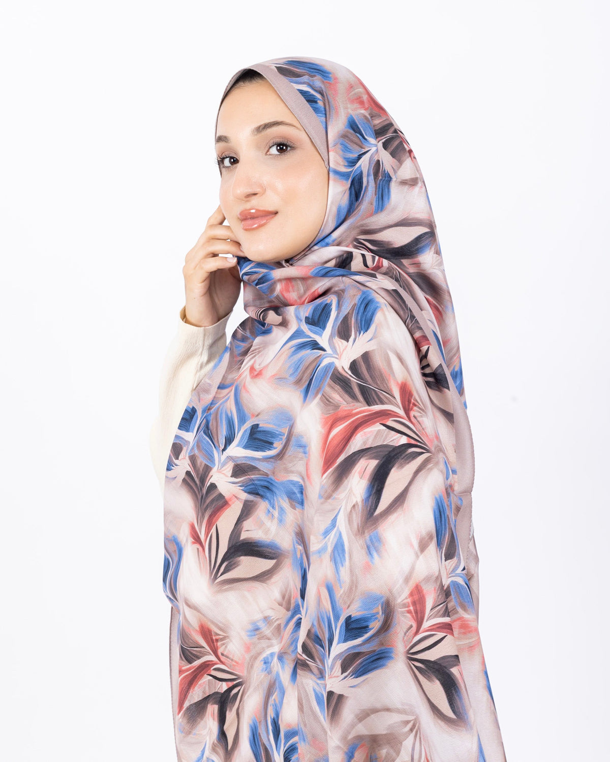 Mikro Soft Şal D011 Açık Vizon, çiçekli desenli, 75 × 185 cm şal – görsel 3