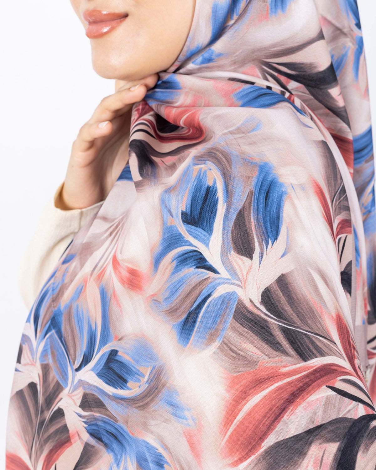 Mikro Soft Şal D011 Açık Vizon, çiçekli desenli, 75 × 185 cm şal – görsel 1