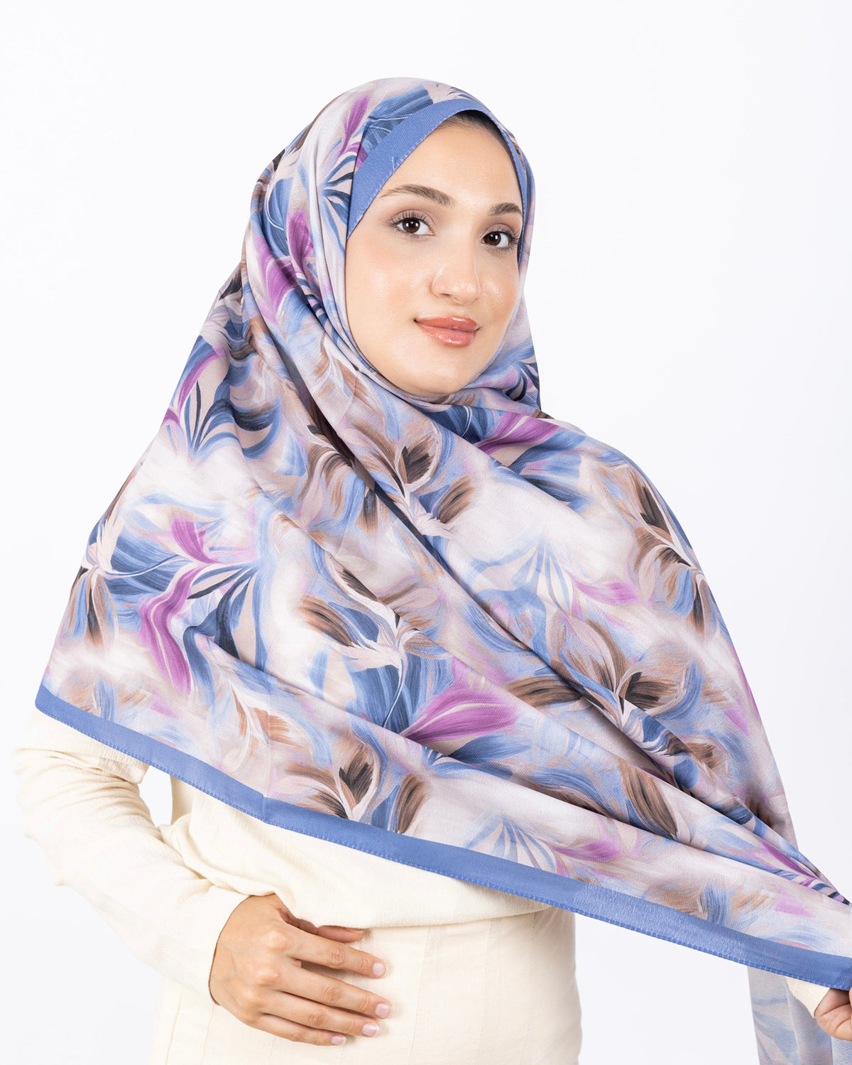 Mikro Soft Şal D011 Mavi, çiçekli desenli, 75 × 185 cm şal – görsel 3