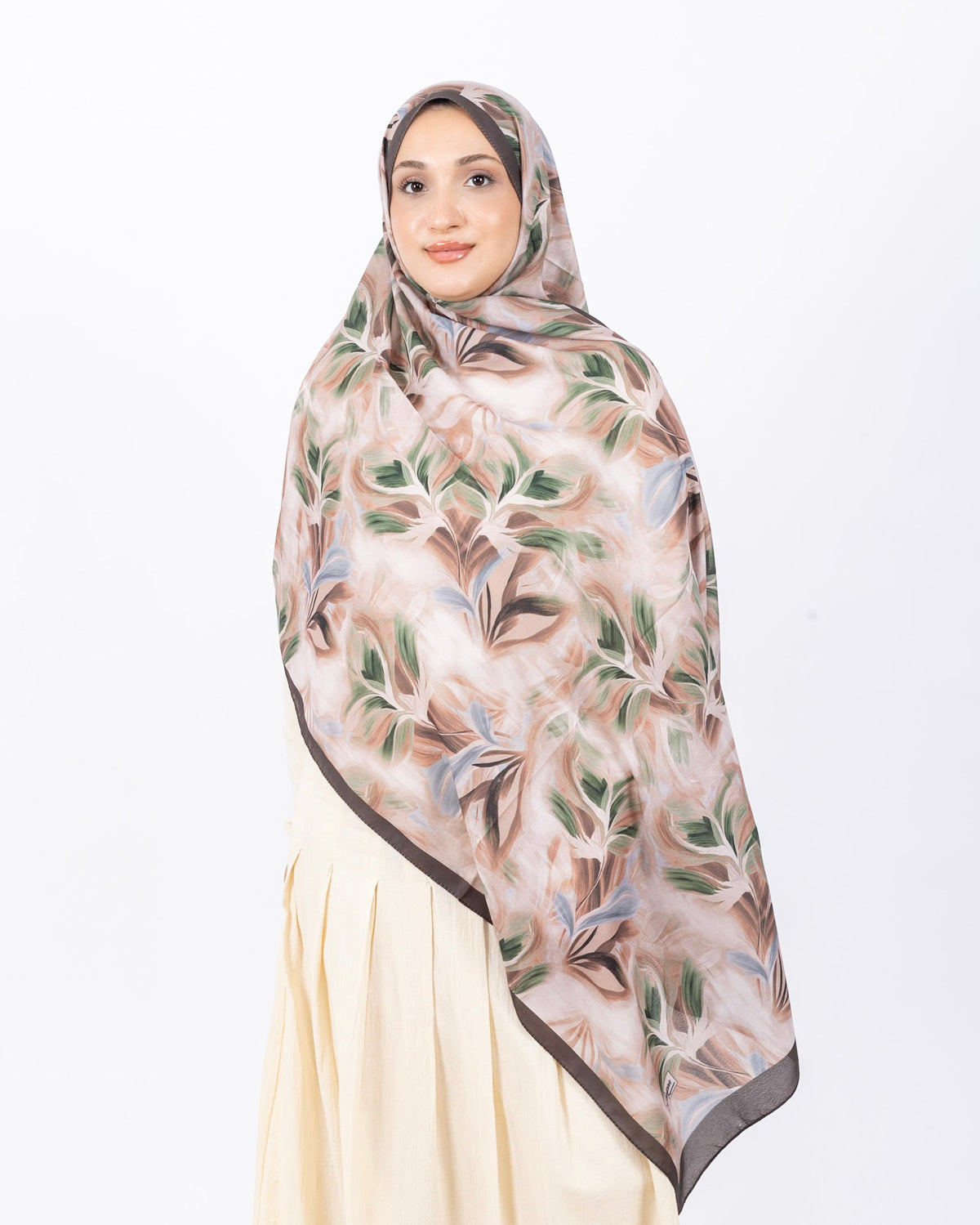Mikro Soft Şal D011 Kahve-Bej, çiçekli desenli, 75 × 185 cm şal – görsel 1