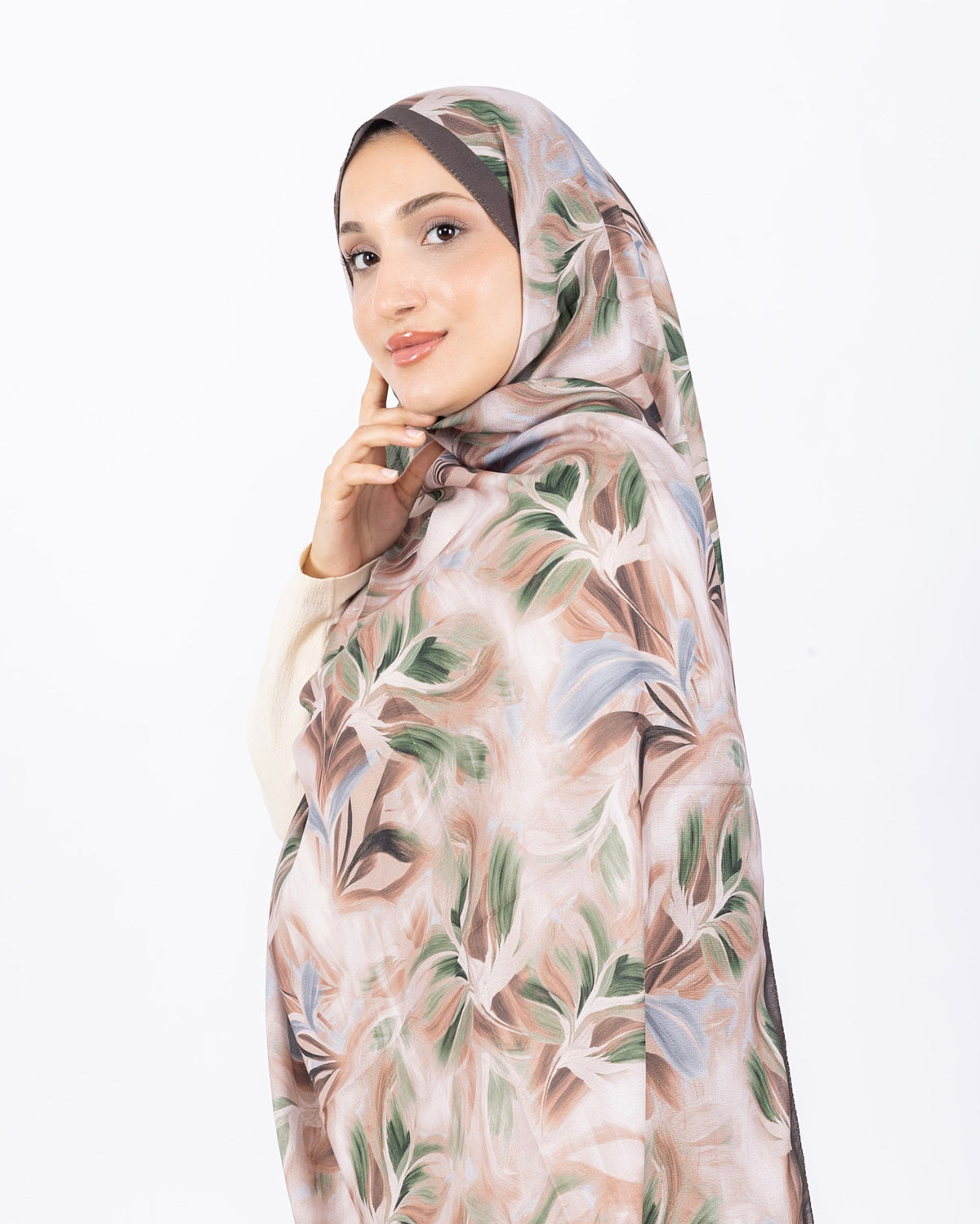 Mikro Soft Şal D011 Kahve-Bej, çiçekli desenli, 75 × 185 cm şal – görsel 2