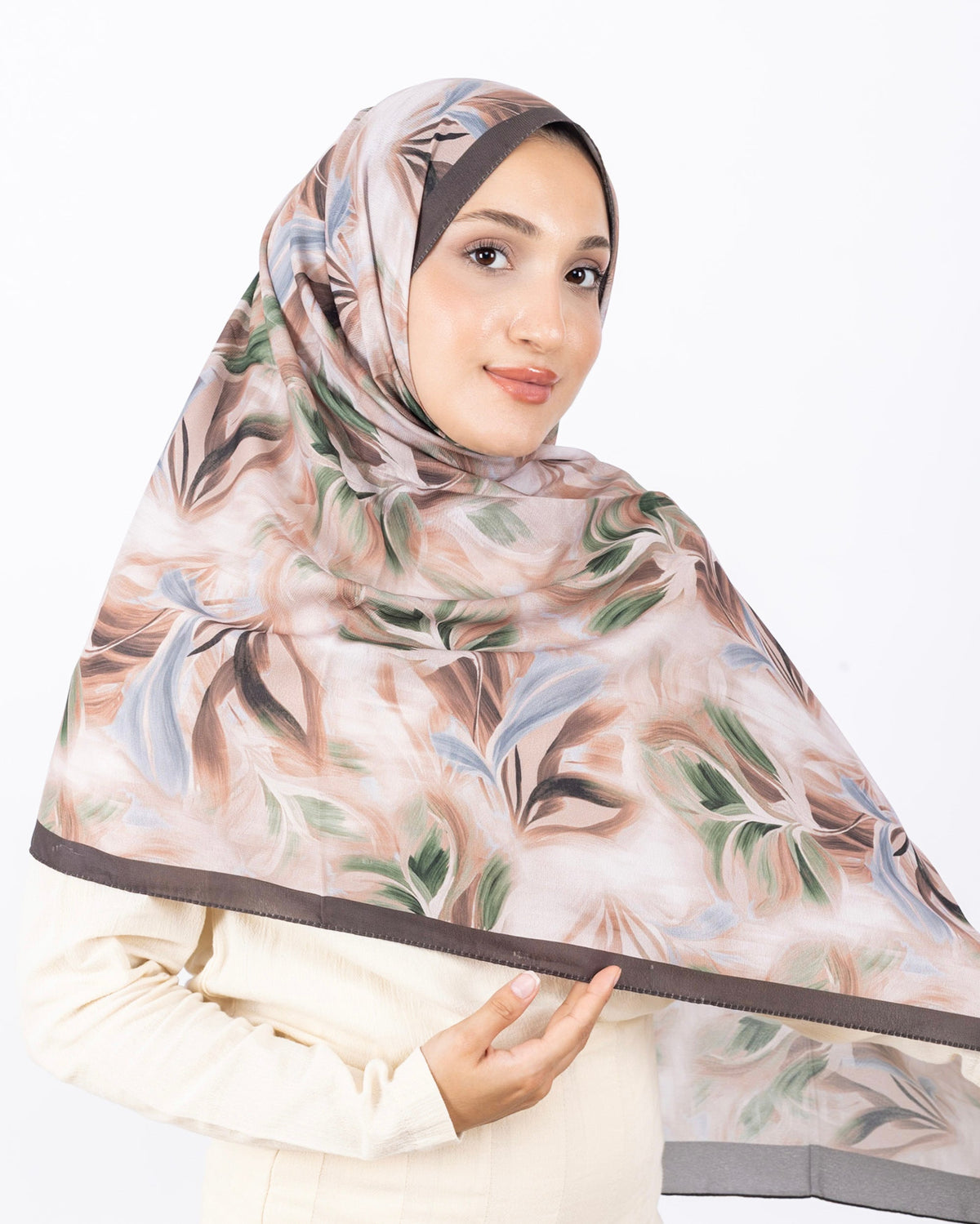 Mikro Soft Şal D011 Kahve-Bej, çiçekli desenli, 75 × 185 cm şal – görsel 3