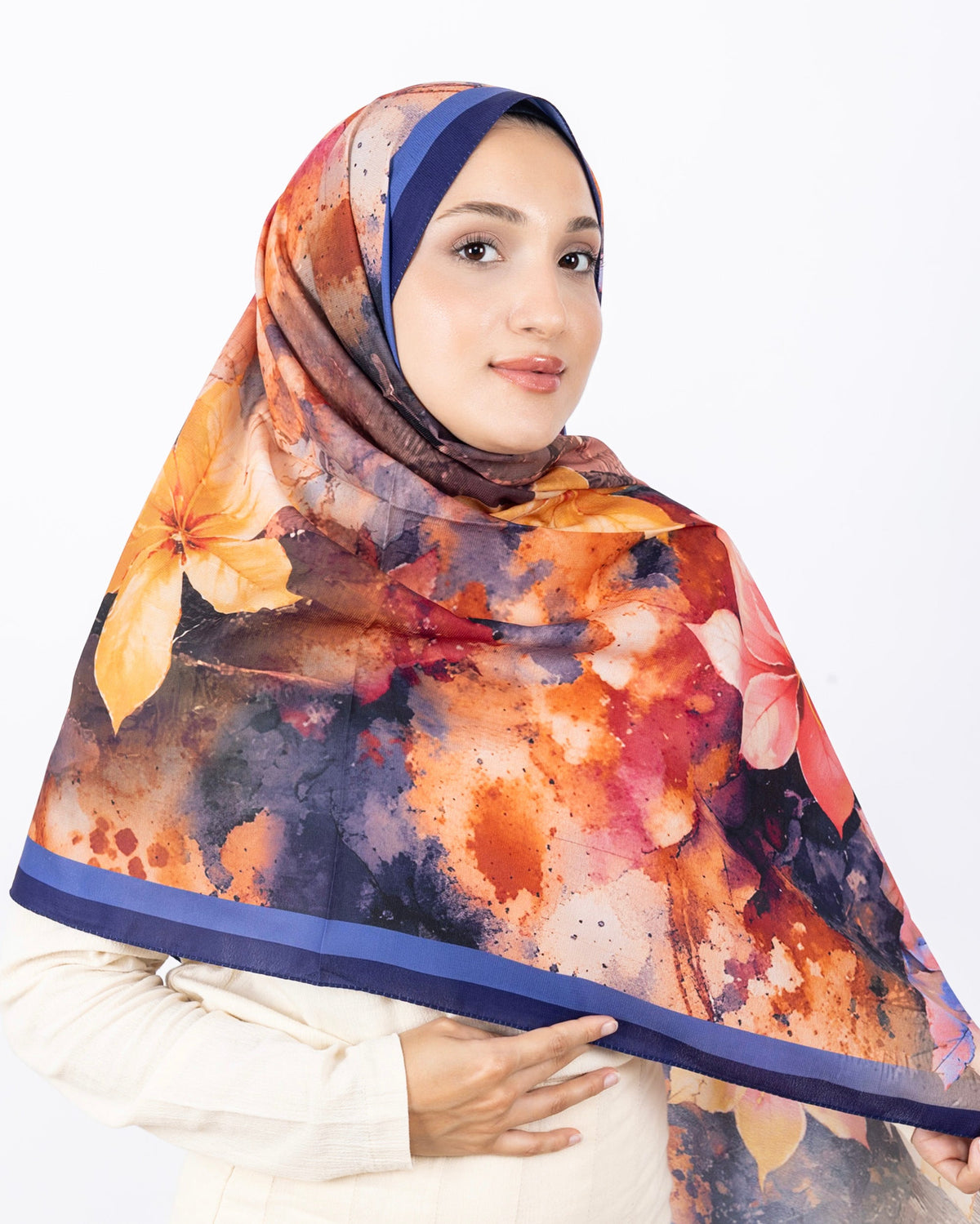 Mikro Soft Şal D013 Lacivert, çiçekli desenli, 75 × 185 cm şal – görsel 4