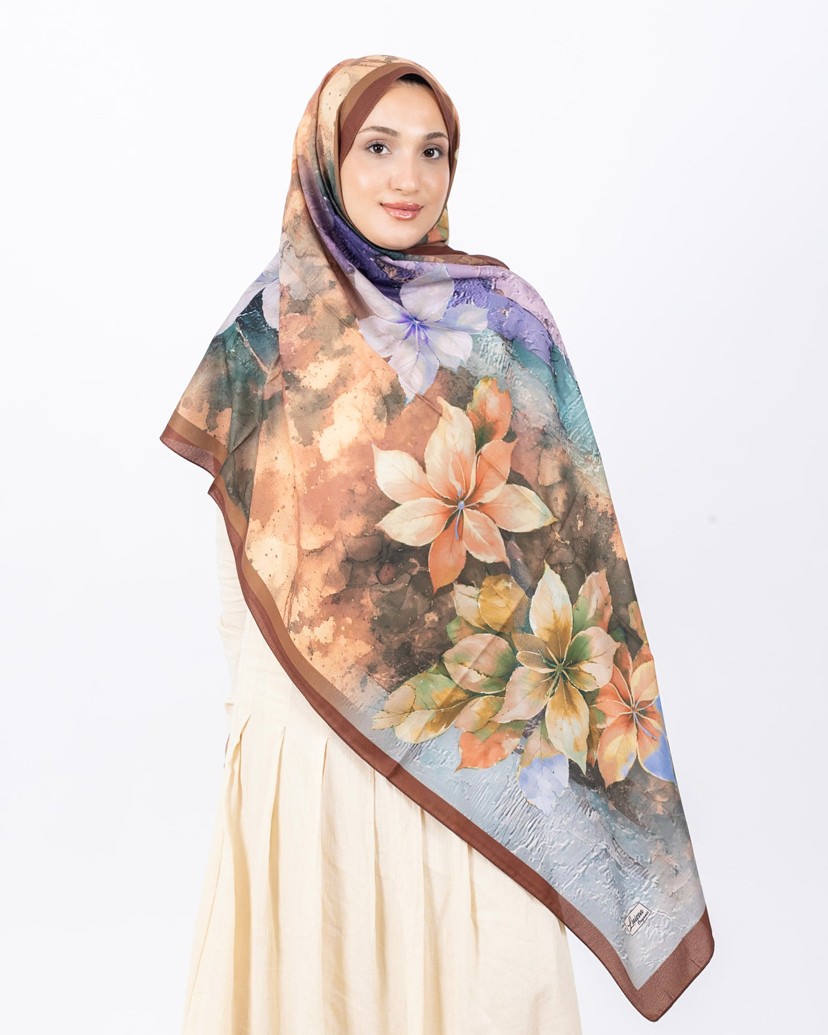 Mikro Soft Şal D013 Kahverengi, çiçekli desenli, 75 × 185 cm şal – görsel 1