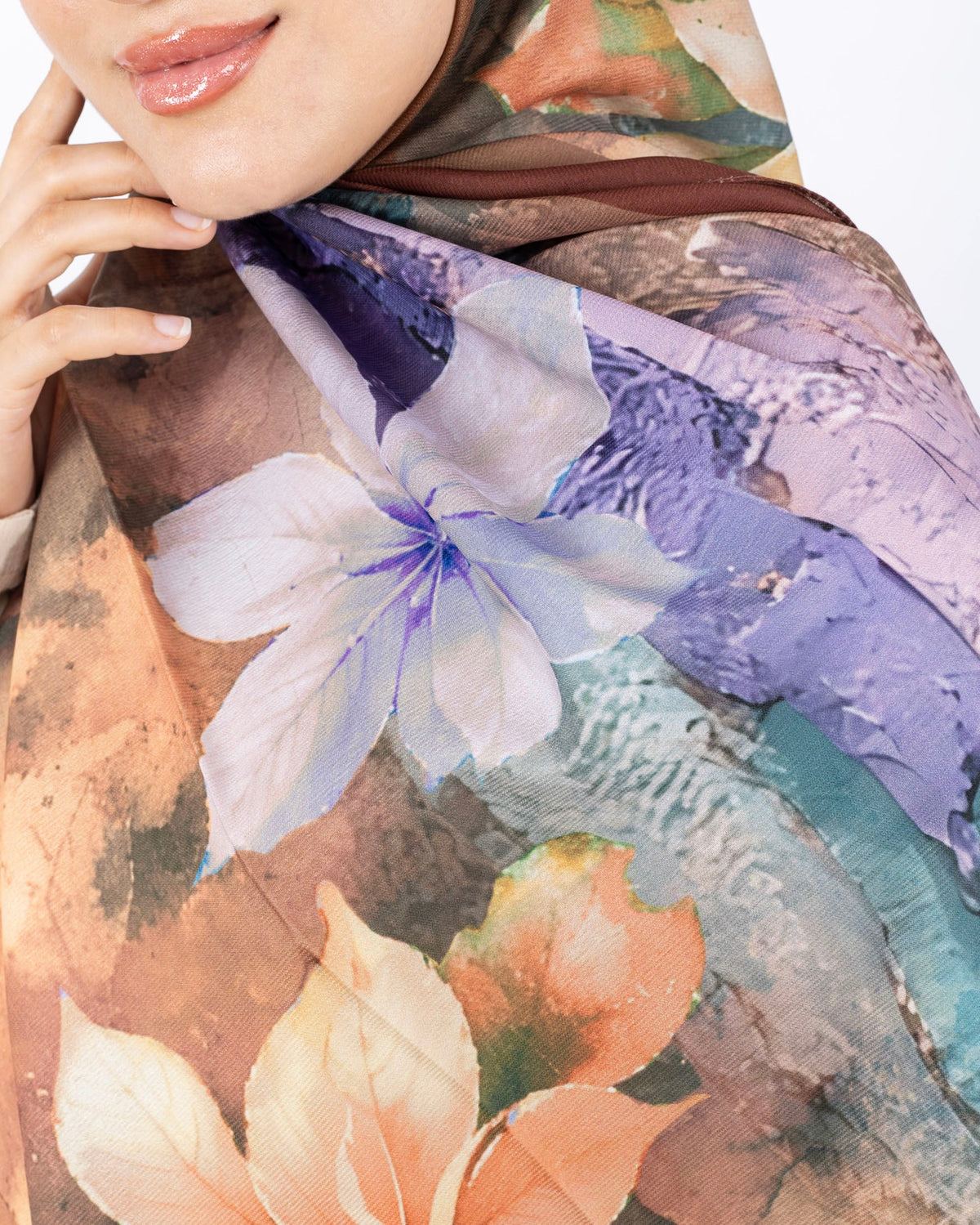 Mikro Soft Şal D013 Kahverengi, çiçekli desenli, 75 × 185 cm şal – görsel 4