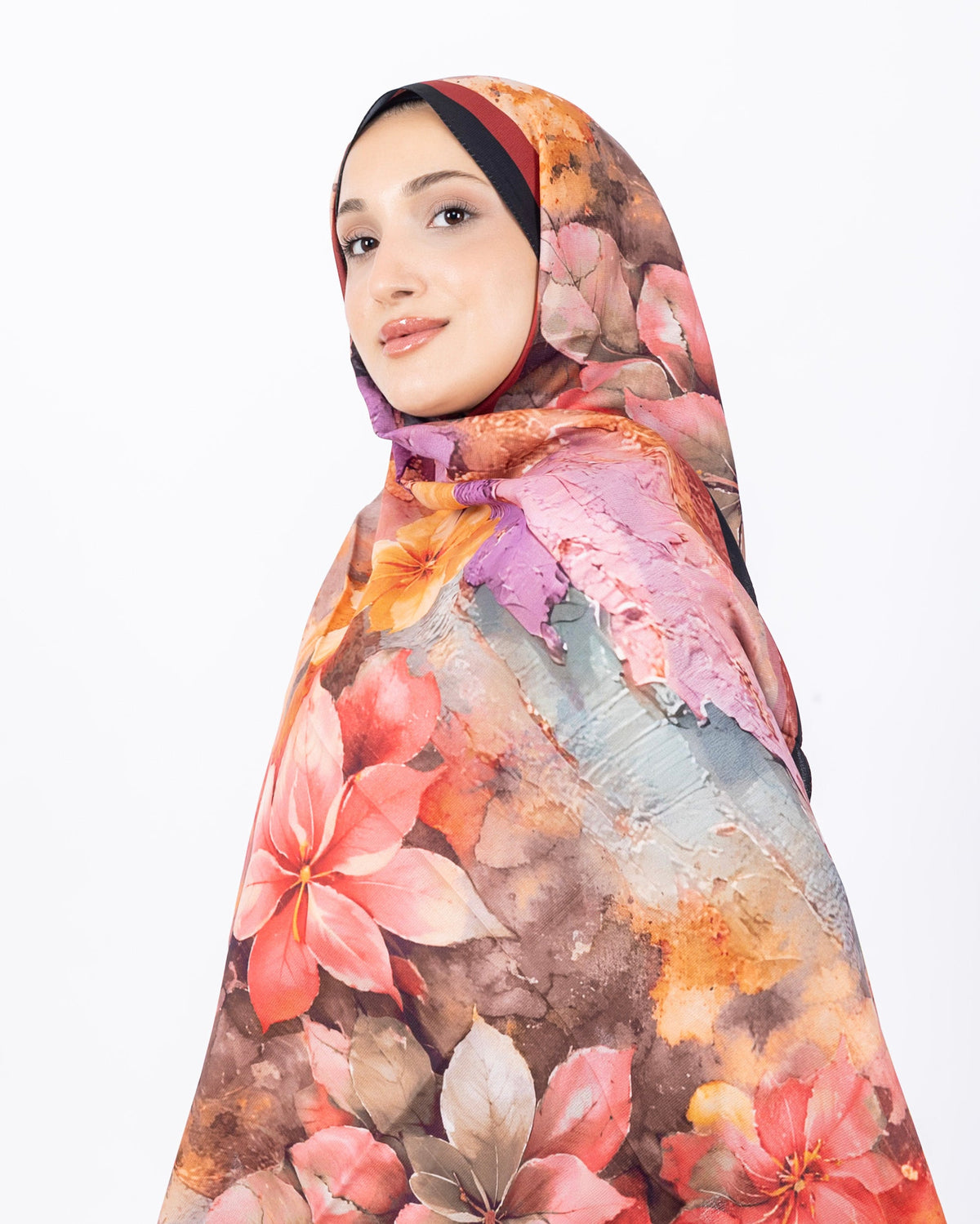 Mikro Soft Şal D013 Siyah-Bordo, çiçekli desenli, 75 × 185 cm şal – görsel 1