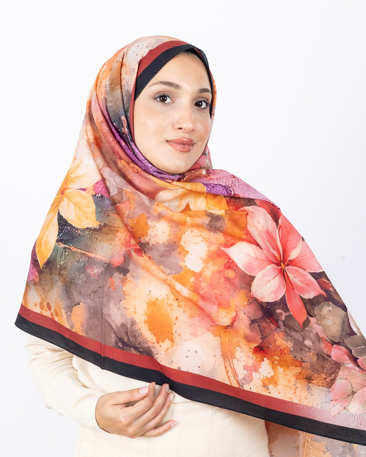Mikro Soft Şal D013 Siyah-Bordo, çiçekli desenli, 75 × 185 cm şal – görsel 3