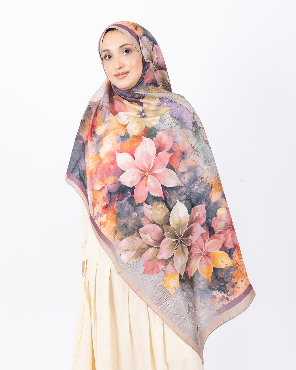 Mikro Soft Şal D013 Bej, çiçekli desenli, 75 × 185 cm şal – görsel 2