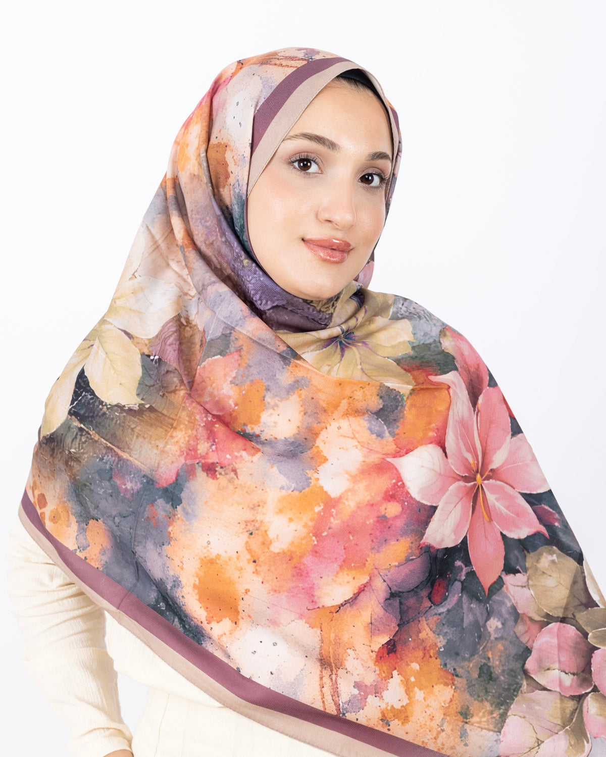 Mikro Soft Şal D013 Bej, çiçekli desenli, 75 × 185 cm şal – görsel 3