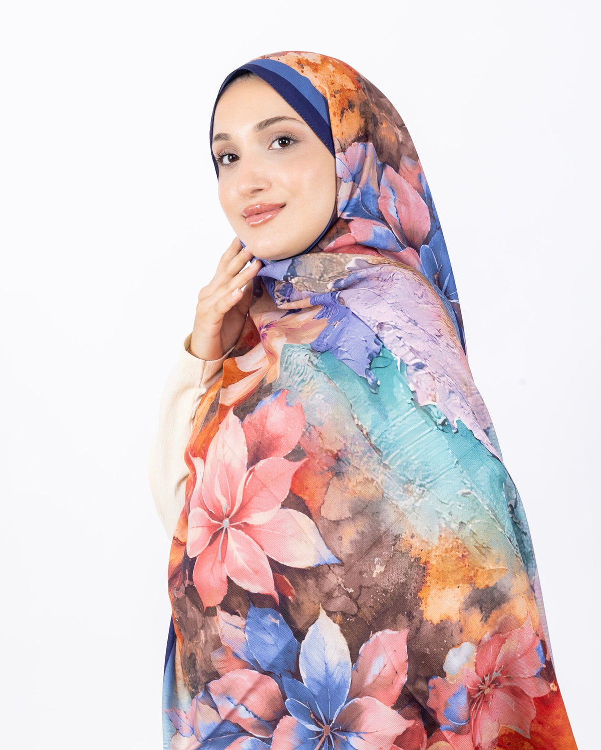 Mikro Soft Şal D013 Morcivert, çiçekli desenli, 75 × 185 cm şal – görsel 2