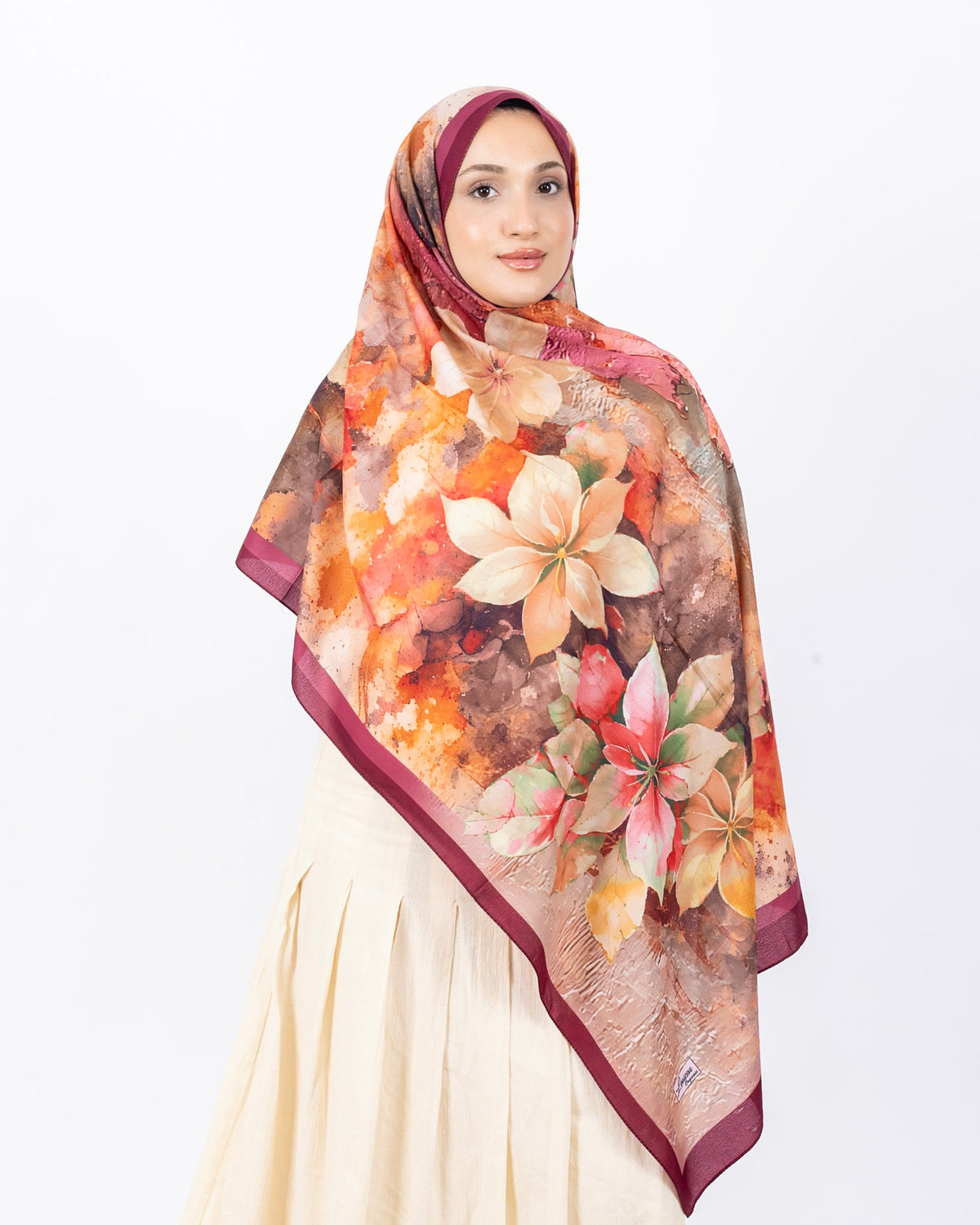Mikro Soft Şal D013 Bordo, çiçekli desenli, 75 × 185 cm şal – görsel 3