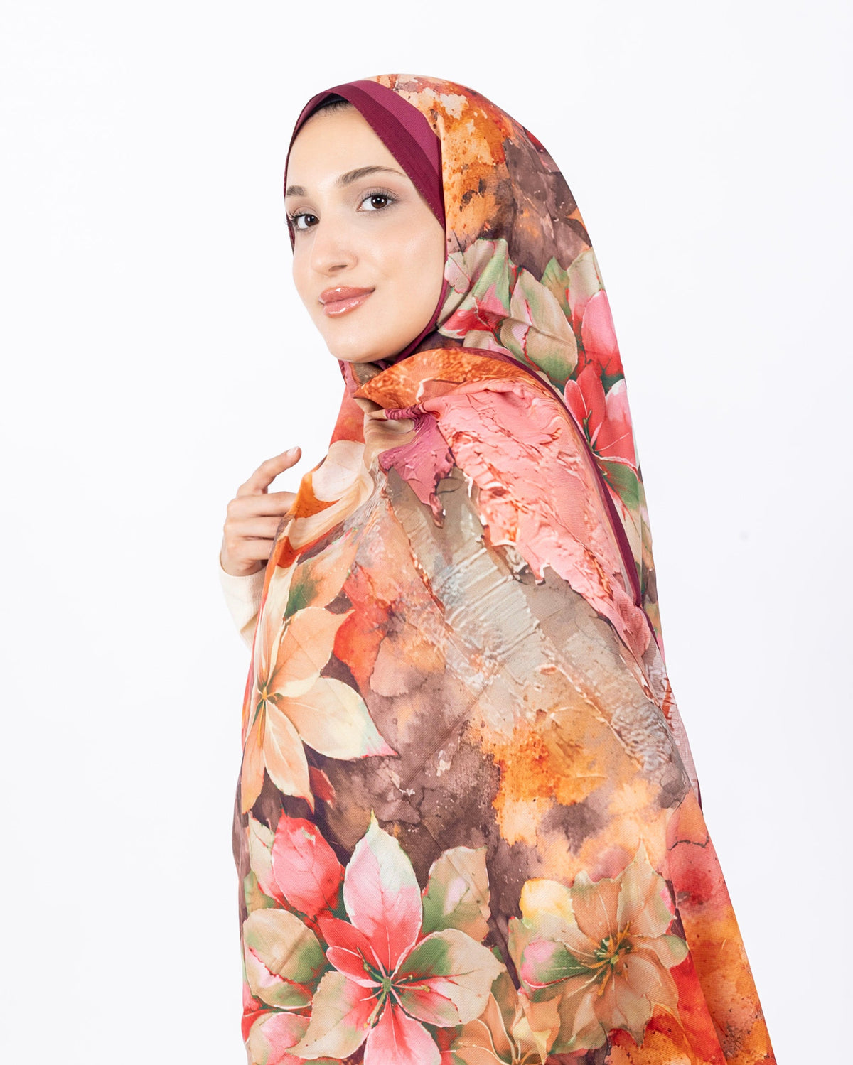 Mikro Soft Şal D013 Bordo, çiçekli desenli, 75 × 185 cm şal – görsel 2