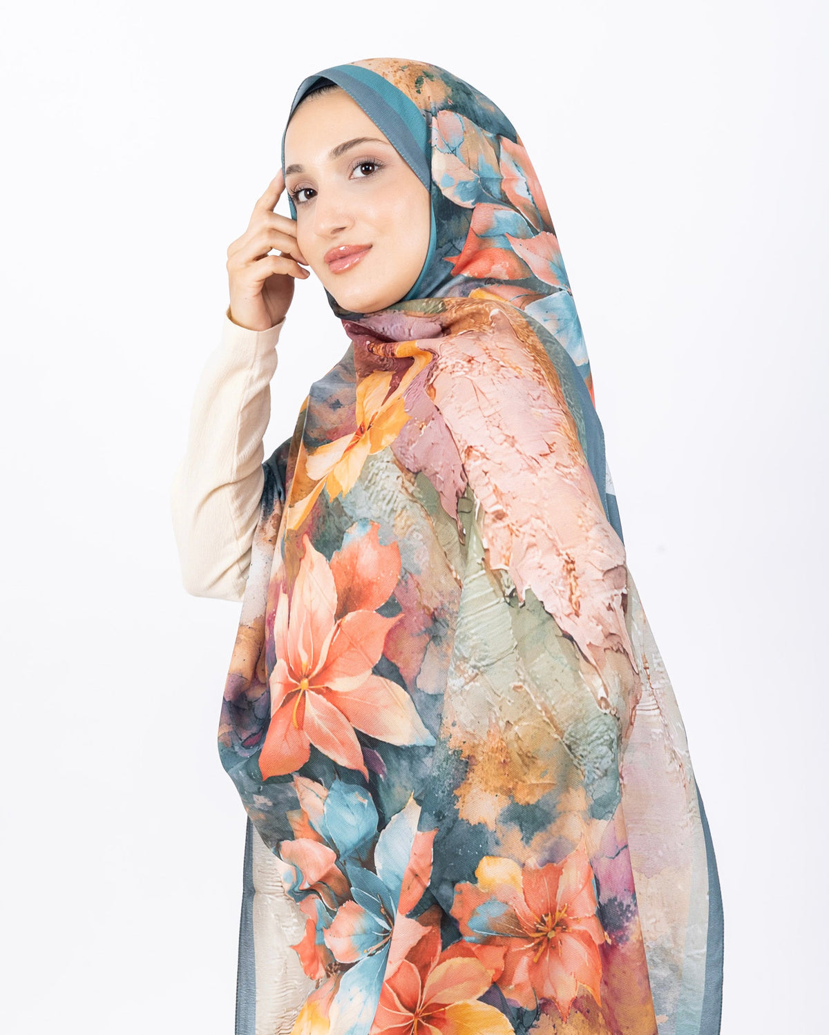 Mikro Soft Şal D013 Mint Yeşili, çiçekli desenli, 75 × 185 cm şal – görsel 1