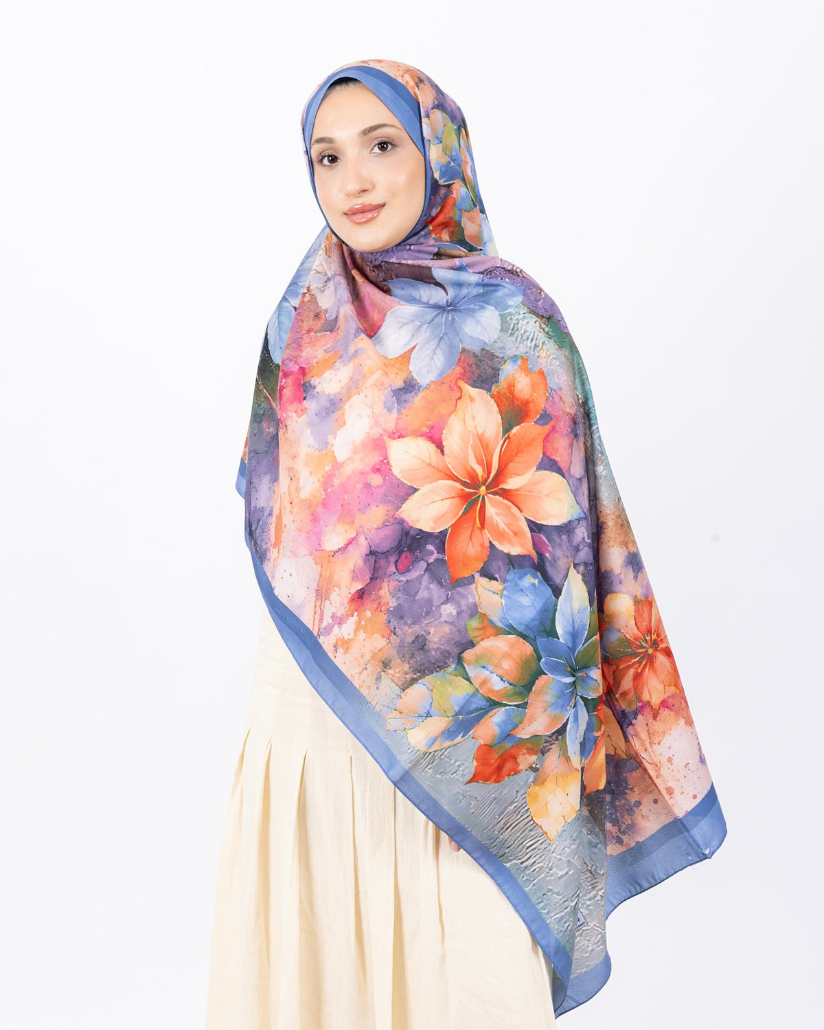 Mikro Soft Şal D013 Mavi, çiçekli desenli, 75 × 185 cm şal – görsel 2