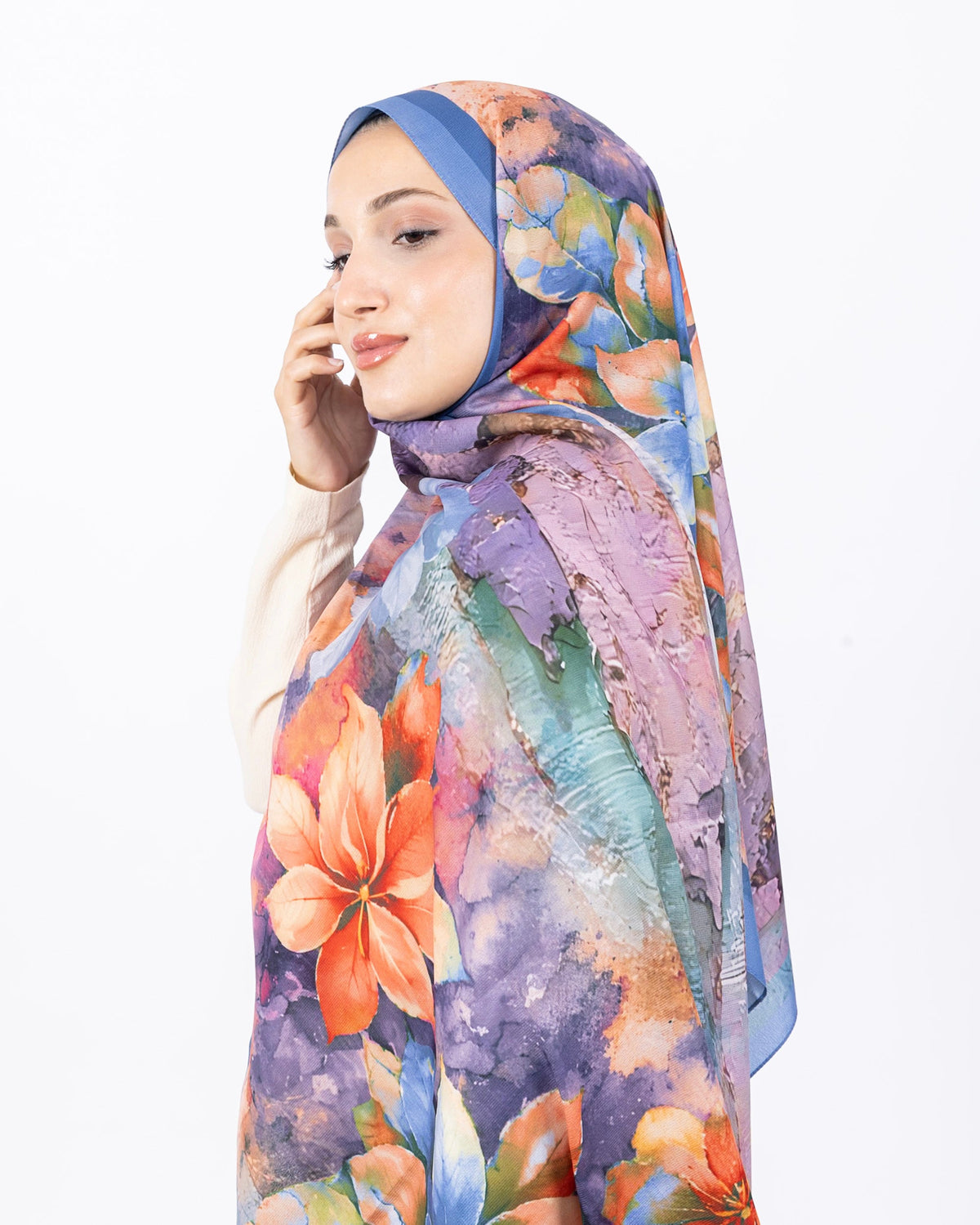 Mikro Soft Şal D013 Mavi, çiçekli desenli, 75 × 185 cm şal – görsel 3
