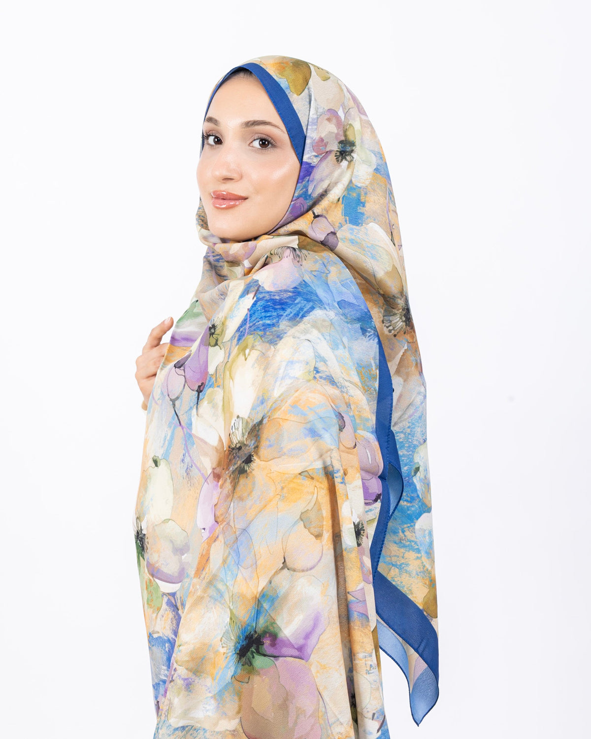 Mikro Soft Şal D015 İndigo Mavi, çiçekli desenli, 75 × 185 cm şal – görsel 3