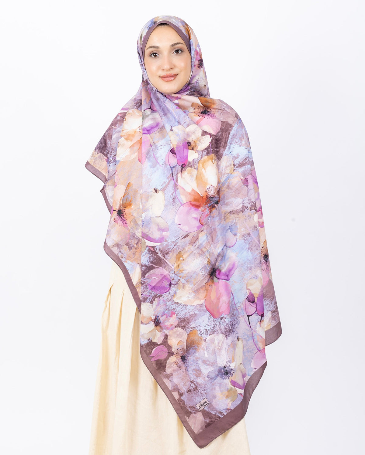 Mikro Soft Şal D015 Gül Kurusu, çiçekli desenli, 75 × 185 cm şal – görsel 2