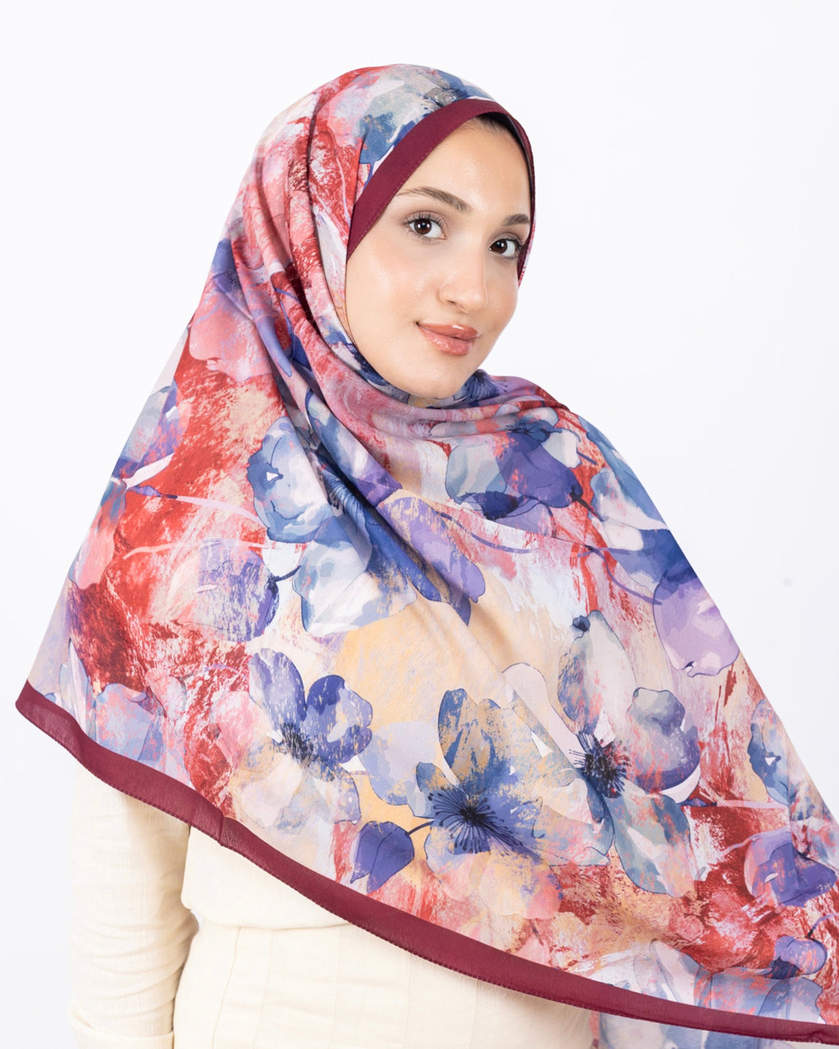 Mikro Soft Şal D015 Bordo, çiçekli desenli, 75 × 185 cm şal – görsel 1