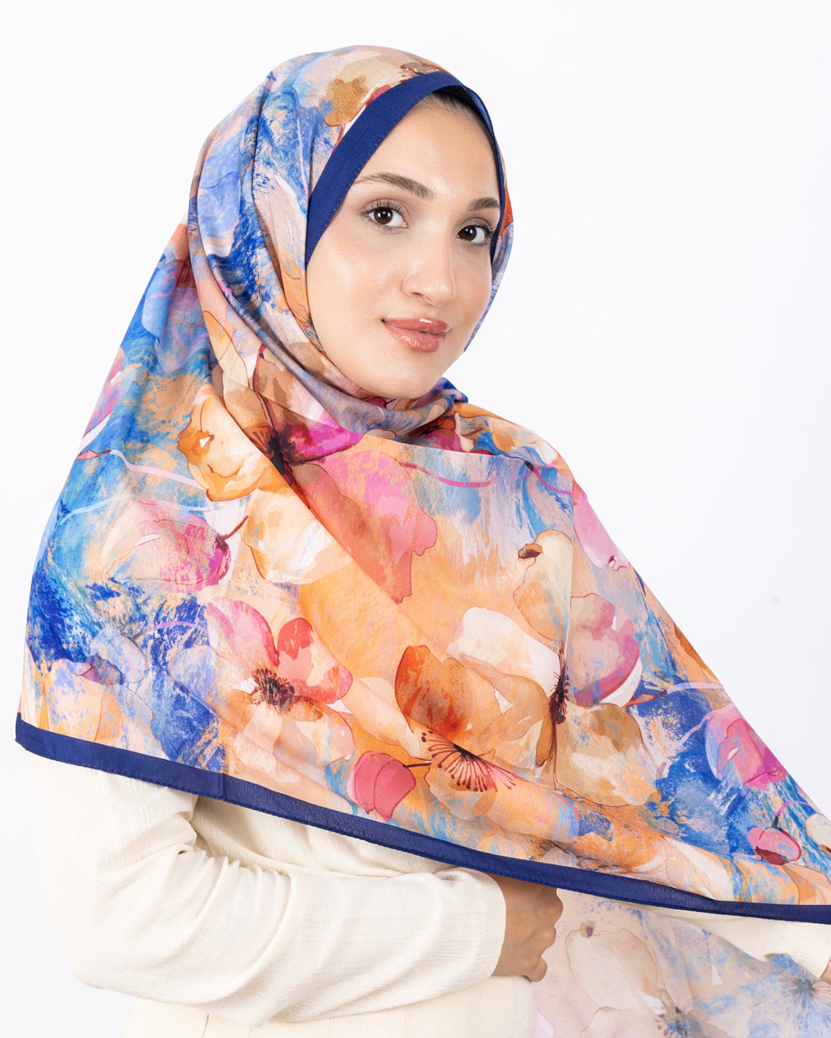 Mikro Soft Şal D015 Lacivert, çiçekli desenli, 75 × 185 cm şal – görsel 4